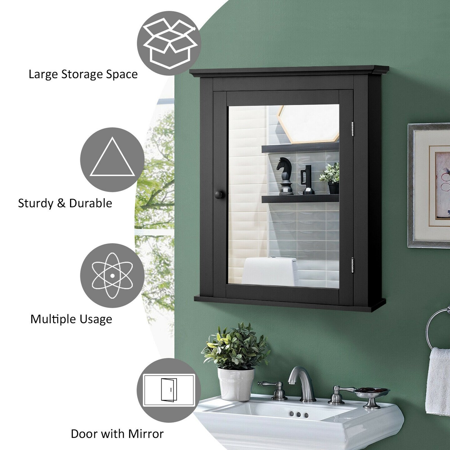 Bathroom Mirror Cabinet Wall Mounted Adjustable Shelf Medicine Storage