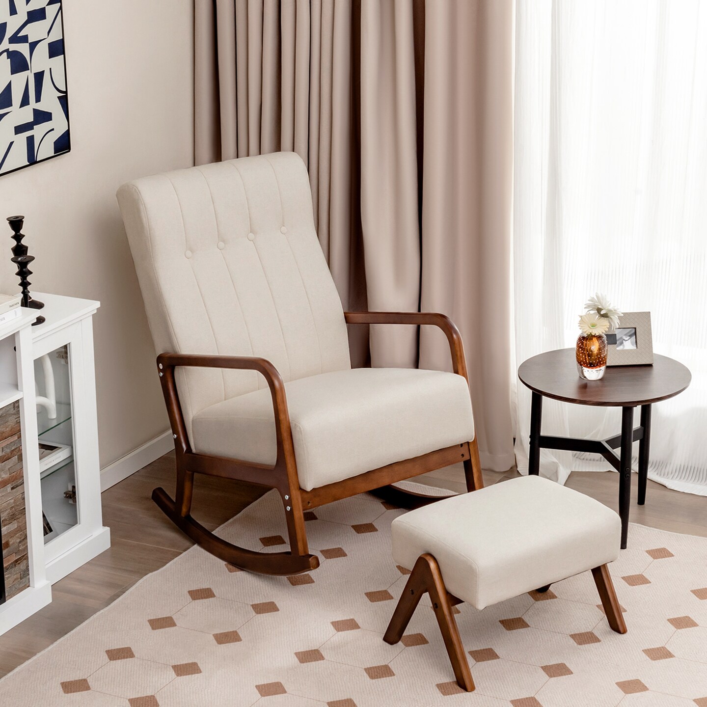 Costway Rocking Chair with Ottoman Upholstered Fabric Glider Costway Rocking Chair with Ottoman Upholstered Fabric Glider
