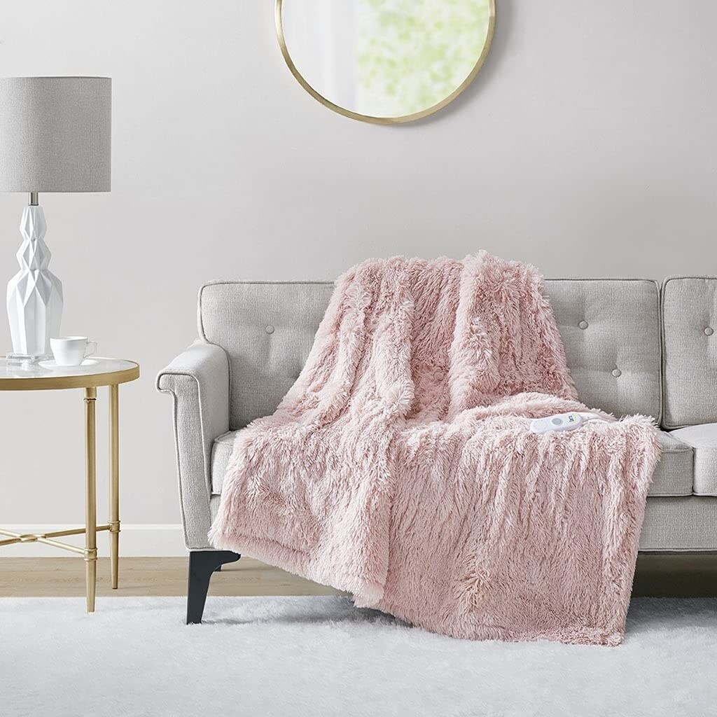 Serta Polyester and Cotton Shaggy faux Heated Throw in Blush ST54-0152 |  Michaels