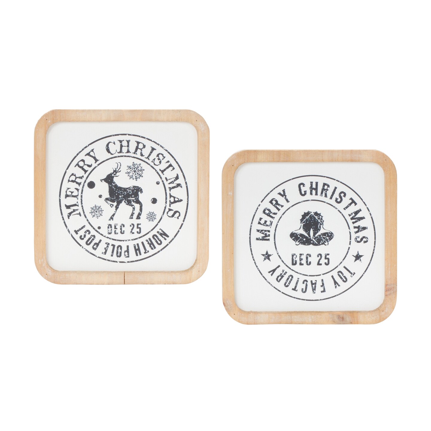 Melrose Mail Stamp Christmas Wall Plaques - 5&#x22; - Set of 2