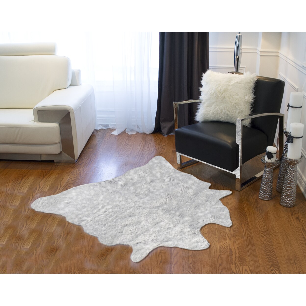 FAUX COWHIDE RUG/THROW 4.25X5 - GREY