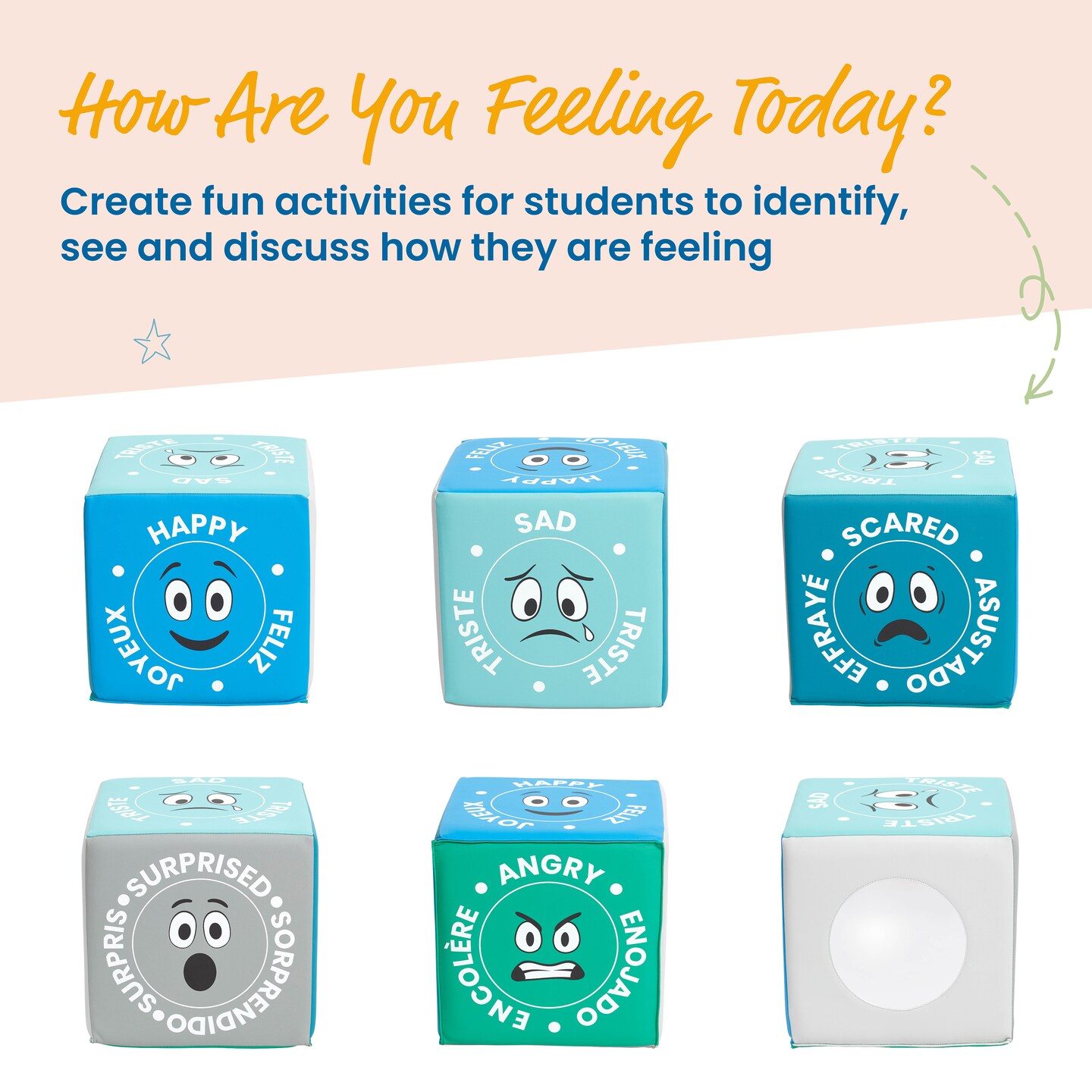 Trilingual Emotion Cube with Mirror, Social and Emotional Learning Toy