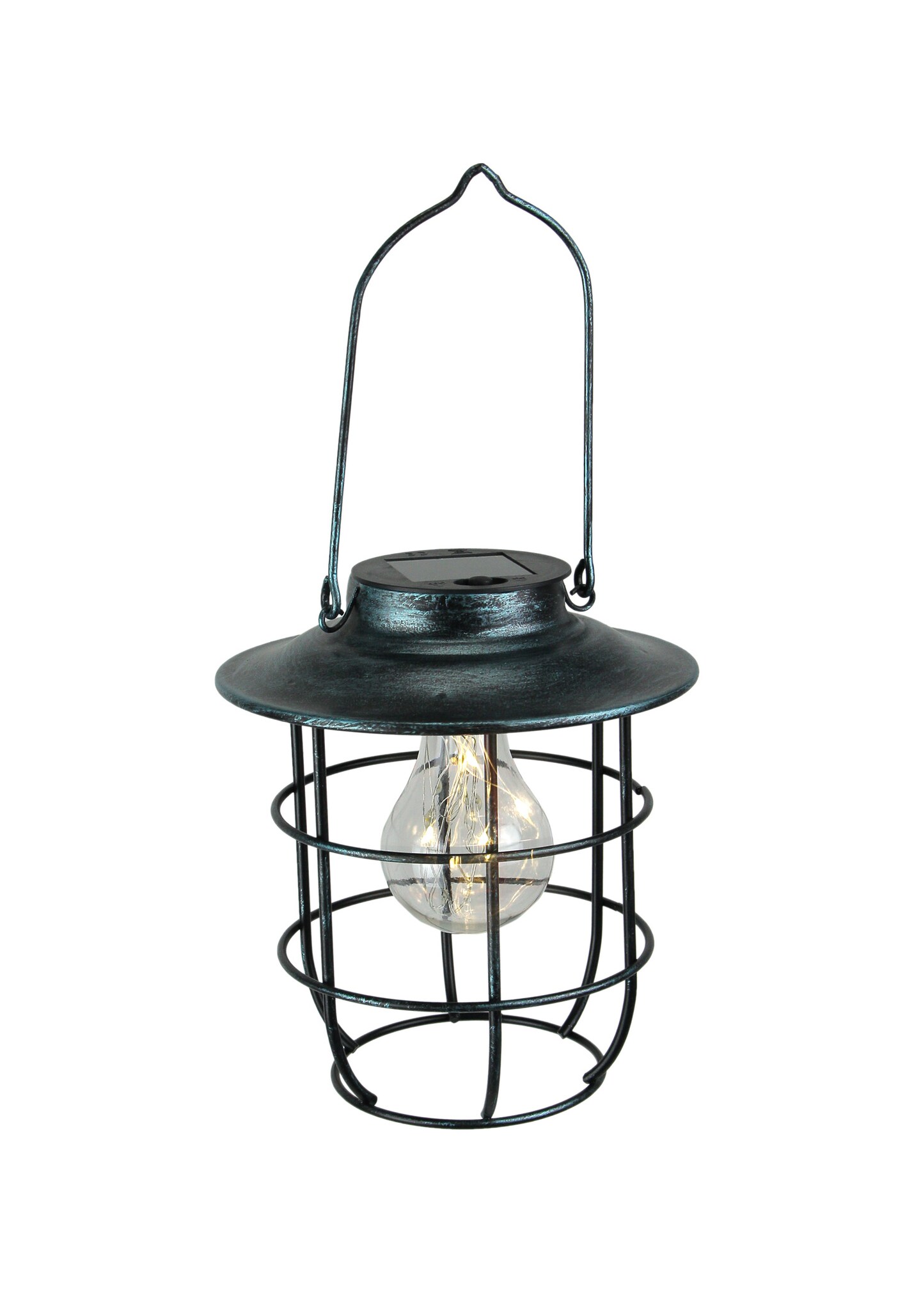 Rustic Industrial Cage Style Solar Powered LED Fairy Light Hanging Lantern