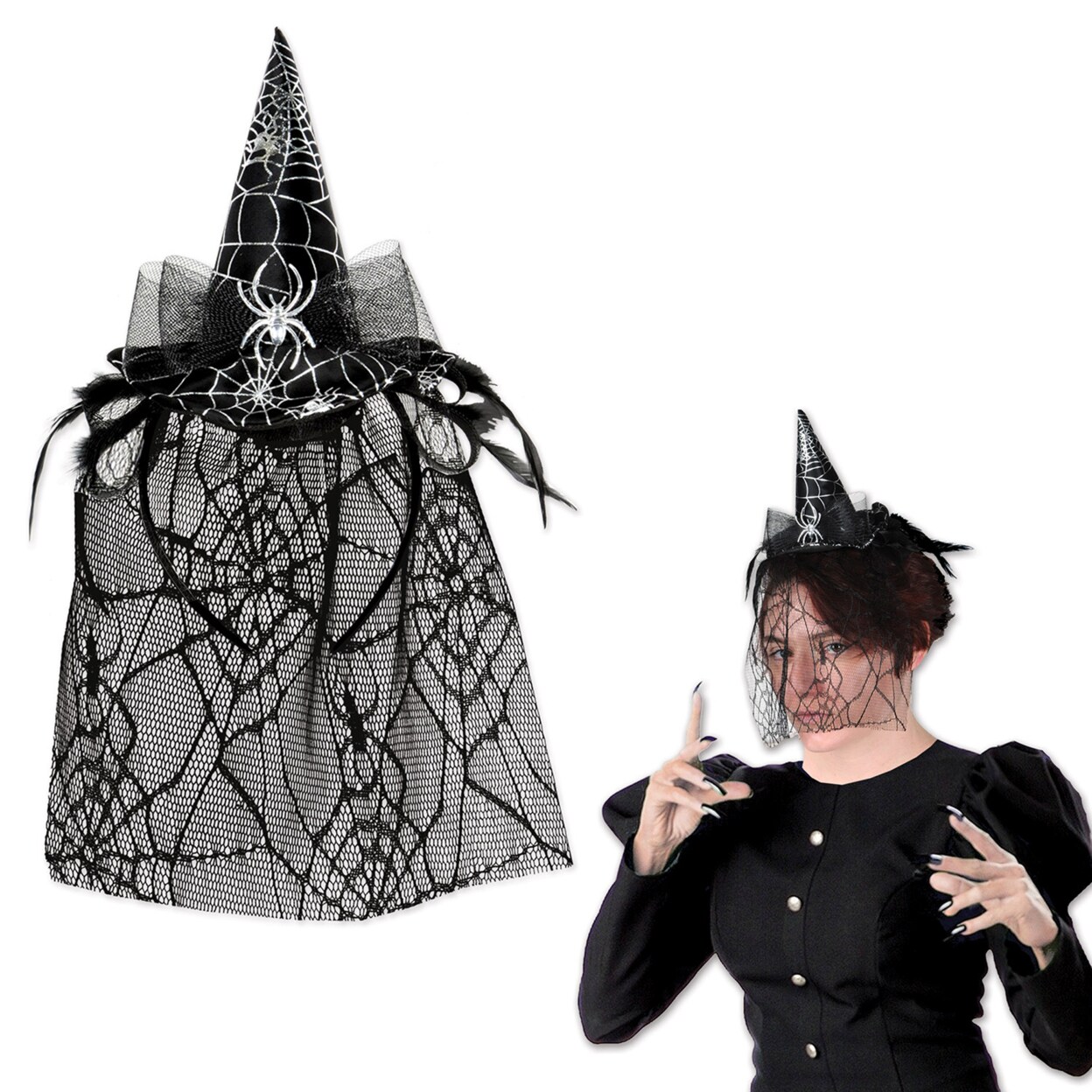 Beistle Spider Witch Hat Headband With Veil - 12 Pack (1 Per Package)