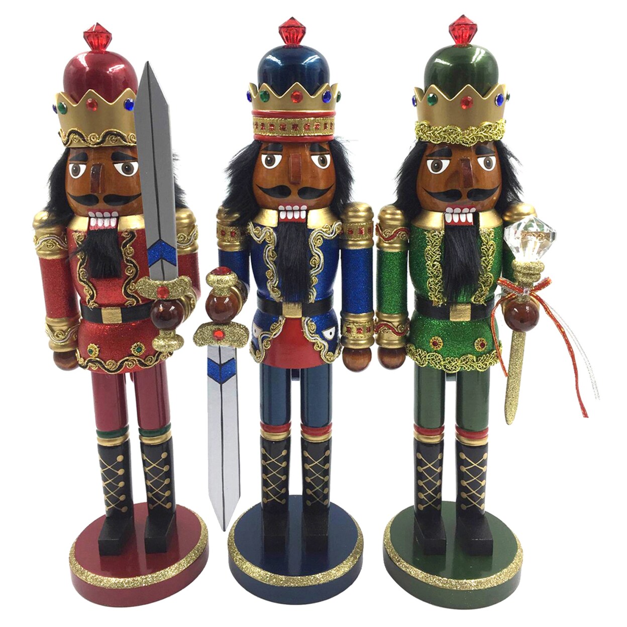 Santa&#x27;s Workshop Inc. Home Decorative 15&#x22; Black Bejeweled King Nutcracker, Set of 3
