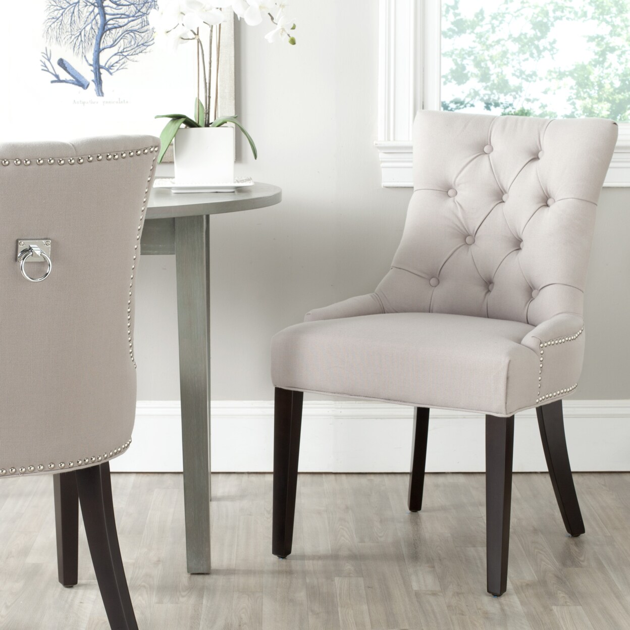 Safavieh   Harlow 19&#x27;&#x27;H Tufted Ring Chair Set of 2 Silver Nail Head Taupe