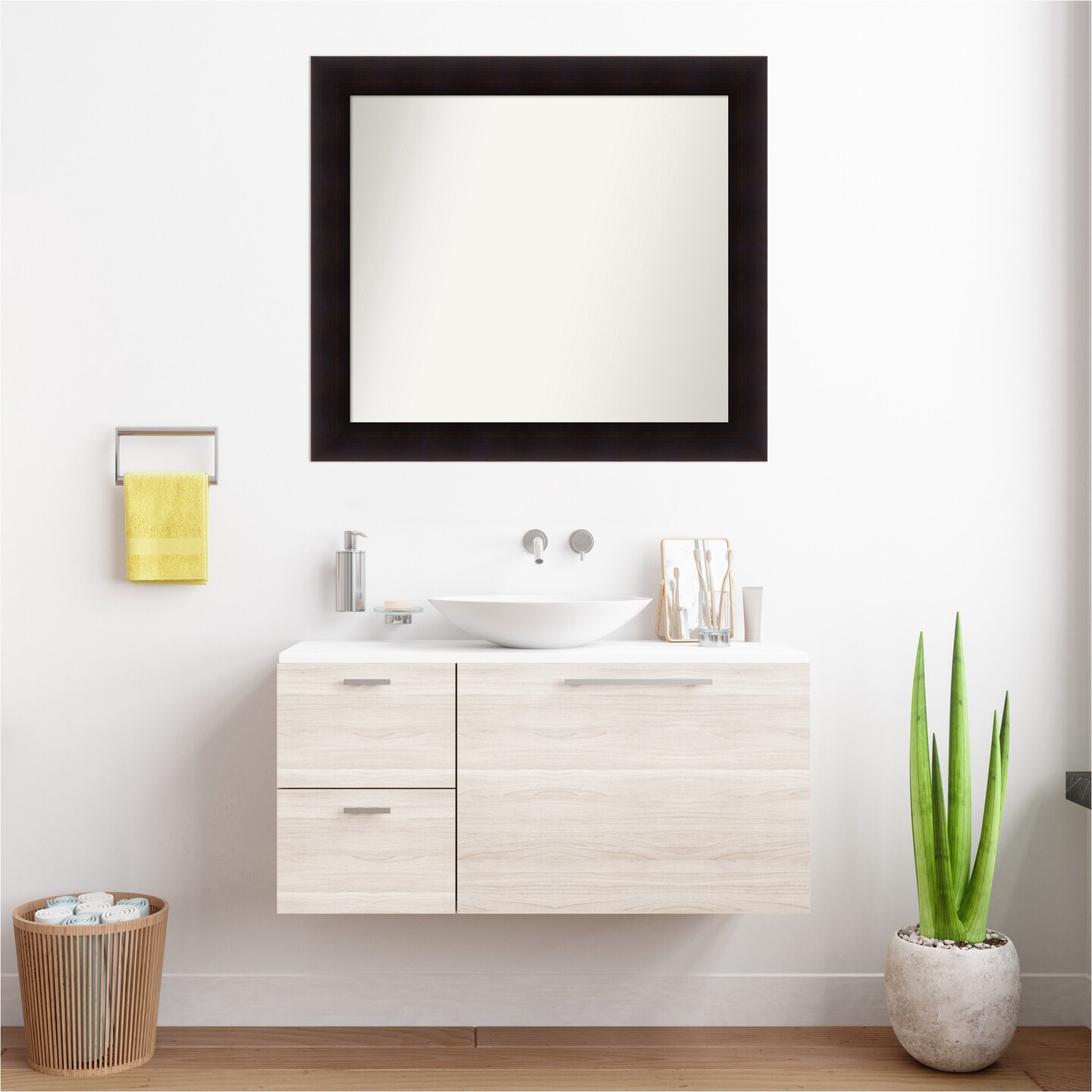 Portico Espresso Non-Beveled Custom Framed Bathroom Vanity Wall Mirror