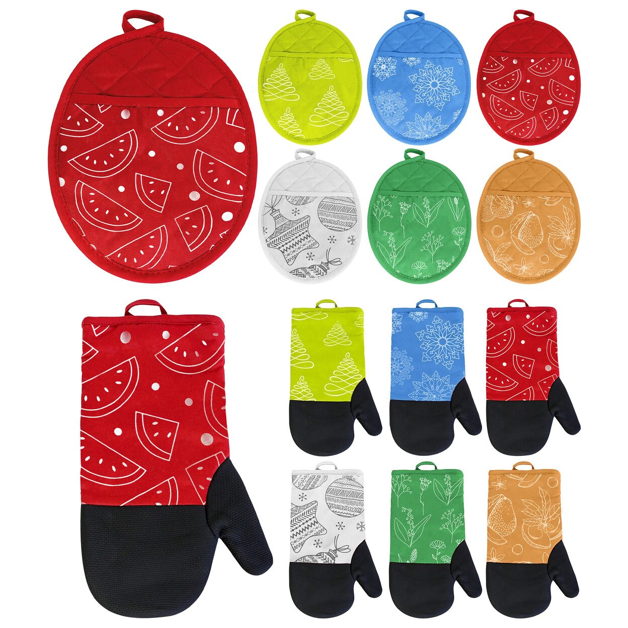 Multi-Purpose Heat Resistant Neoprene Kitchen Oven Mitt And Pot Holder Set