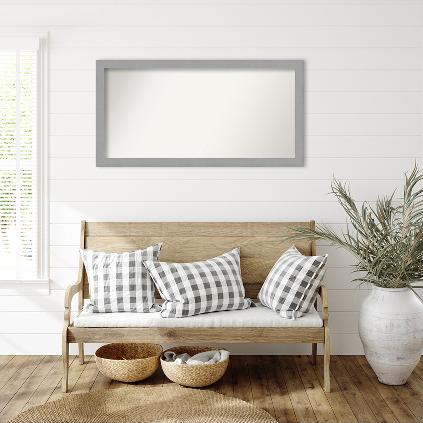 Brushed Nickel Non-Beveled Custom Framed Bathroom Vanity Wall Mirror