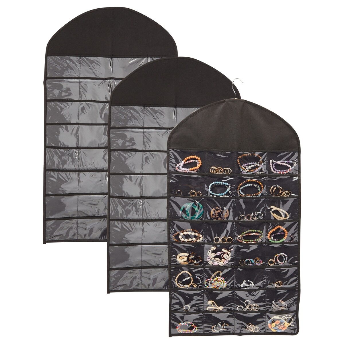 Hanging Jewelry Organizer with Pockets and Hook Loops (18.5 x 32 In, 3 Pack)