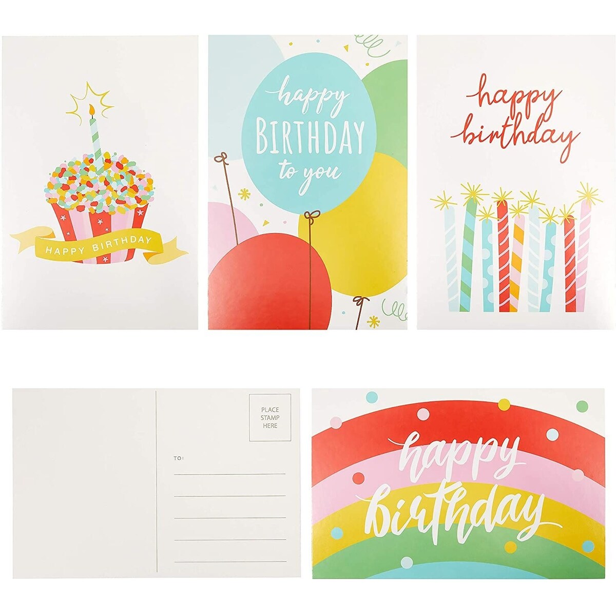 Happy Birthday Postcards Bulk Set with 4 Designs (4 x 6 Inches, 100 Pack)