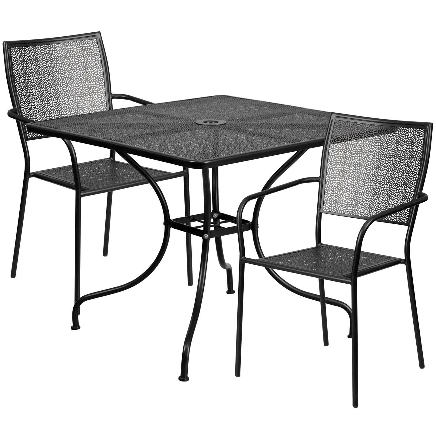Emma and Oliver Commercial Grade 35.5" Square Metal Garden Patio Table Set, 2 Square Back Chairs