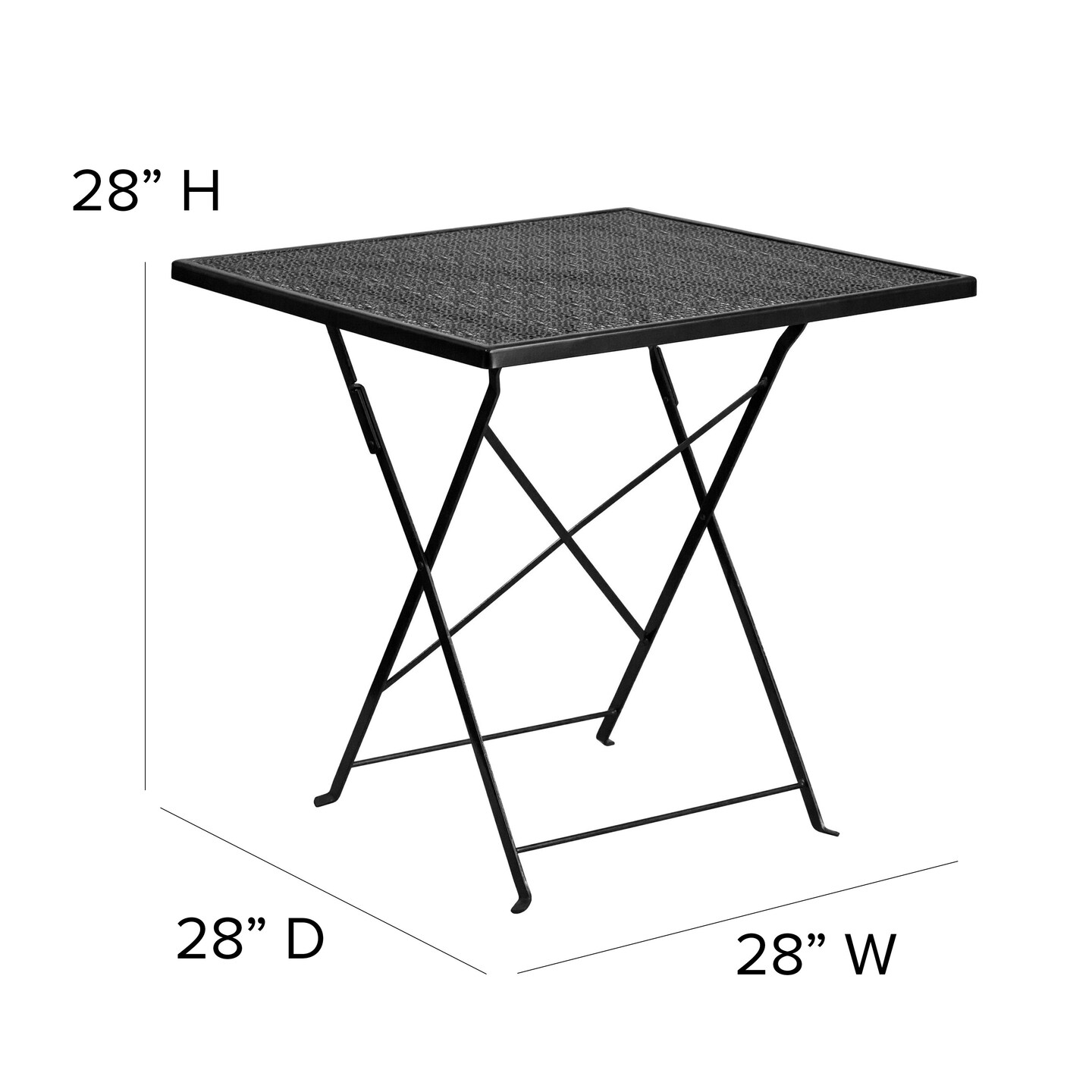 Emma and Oliver Commercial Grade 28" Square Colorful Metal Garden Patio Folding Patio Table