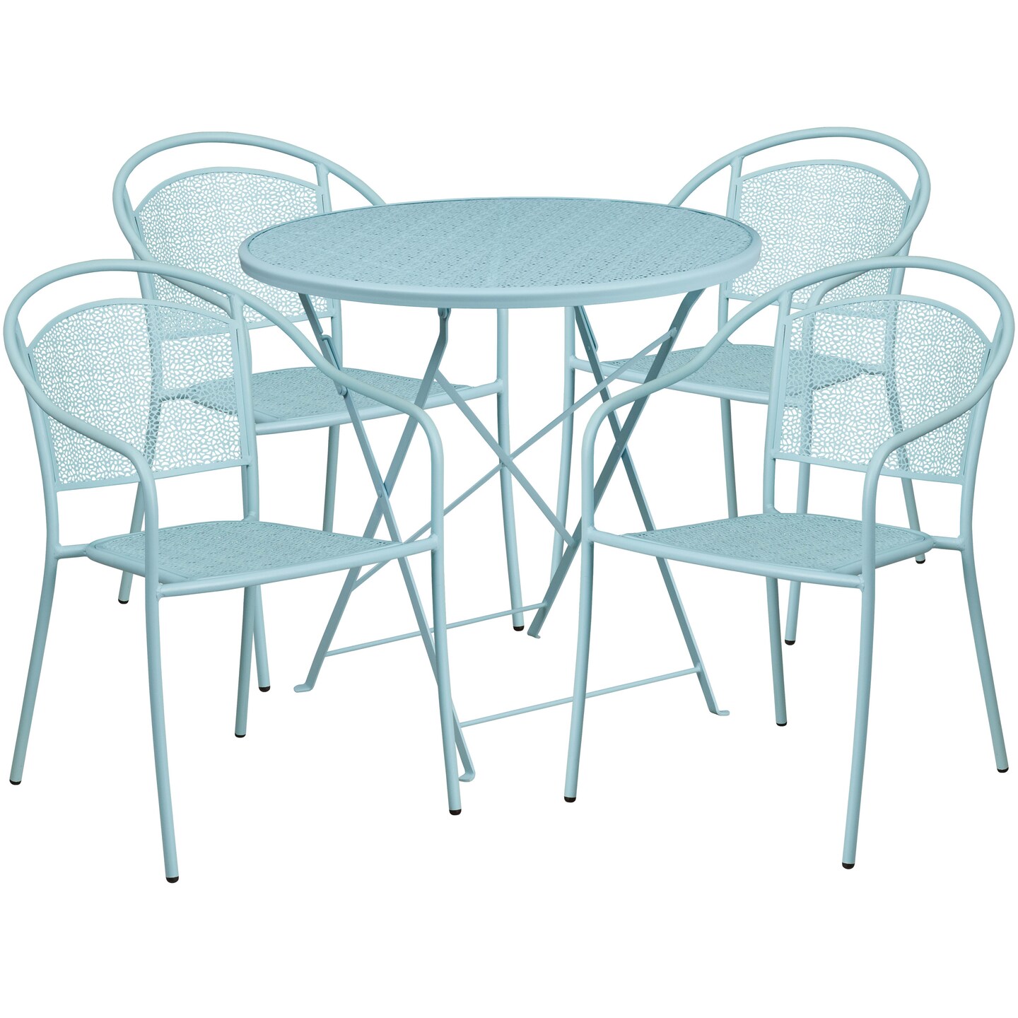 Emma and Oliver Commercial Grade 30" Round Metal Folding Patio Table Set w/ 4 Round Back Chairs