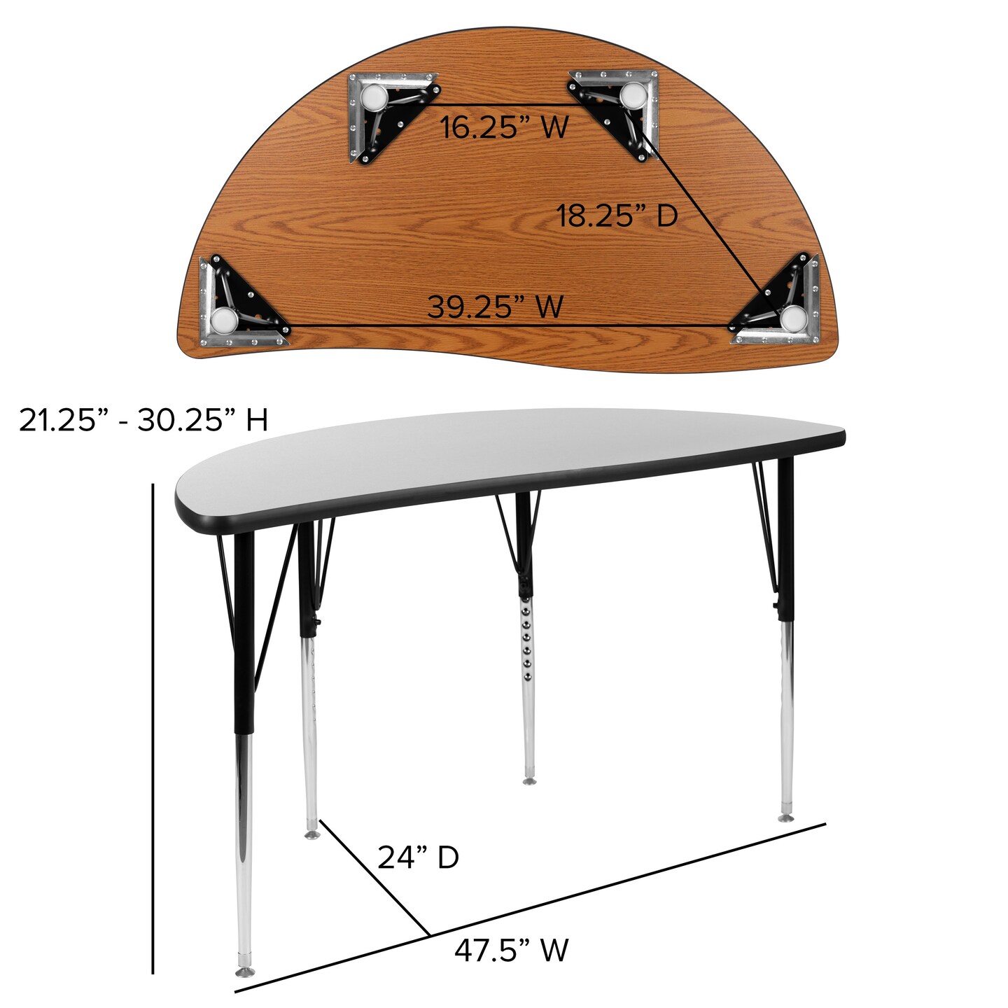 Emma and Oliver 47.5&#x22; Half Circle Wave Flexible Collaborative Adjustable Height Activity Table