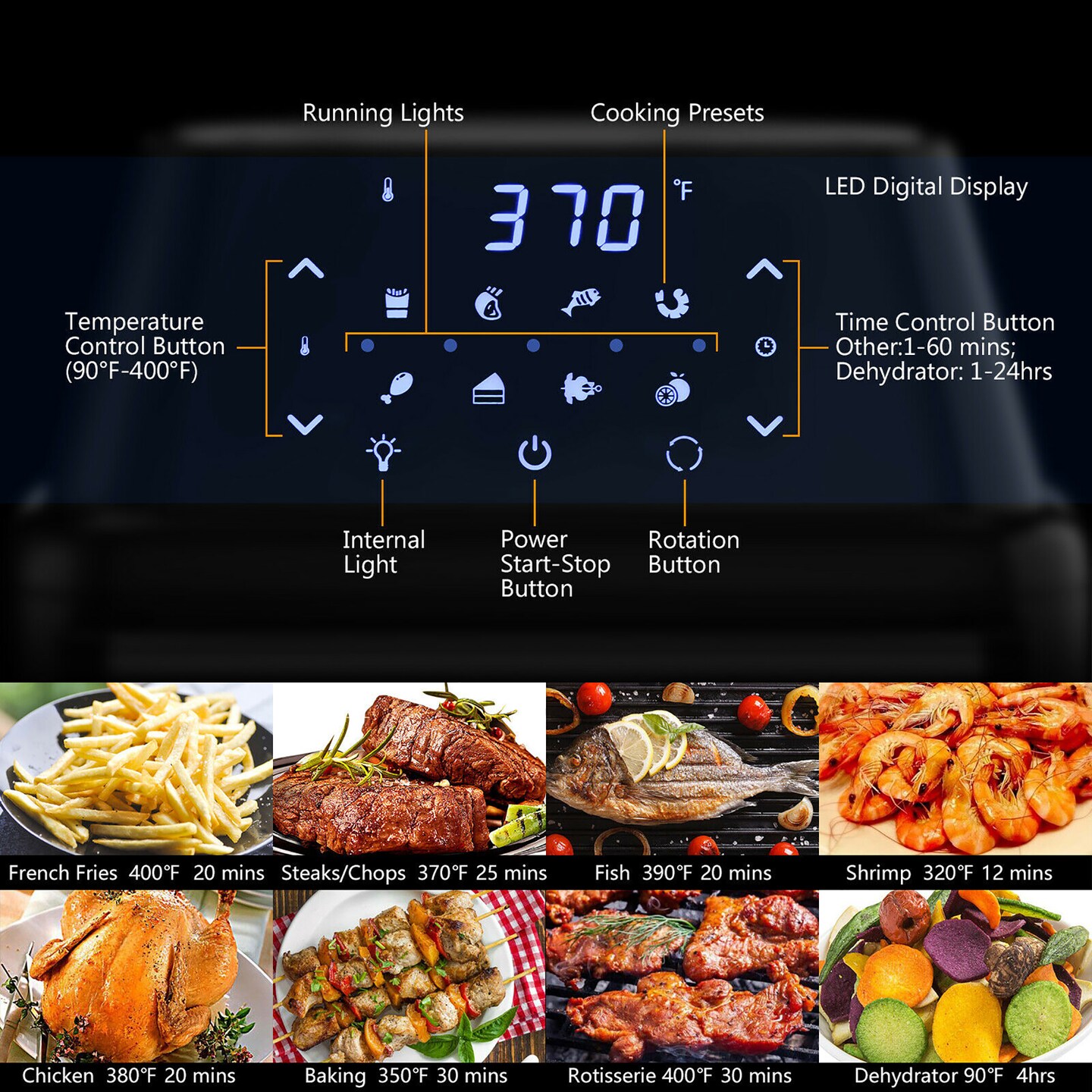 Costway 19 QT Multi-functional Air Fryer Oven 1800W Dehydrator Rotisserie w/ Accessories