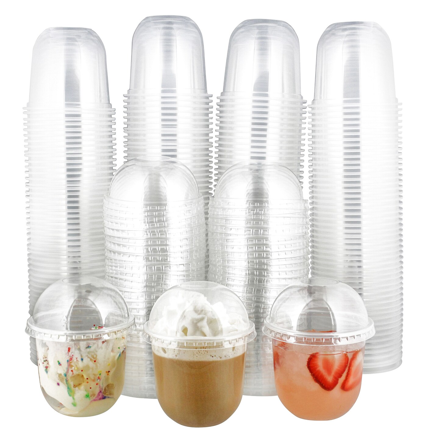 Spec101 Plastic Coffee Cups with Lids 200pk - 12oz Clear Plastic Cups with Lids