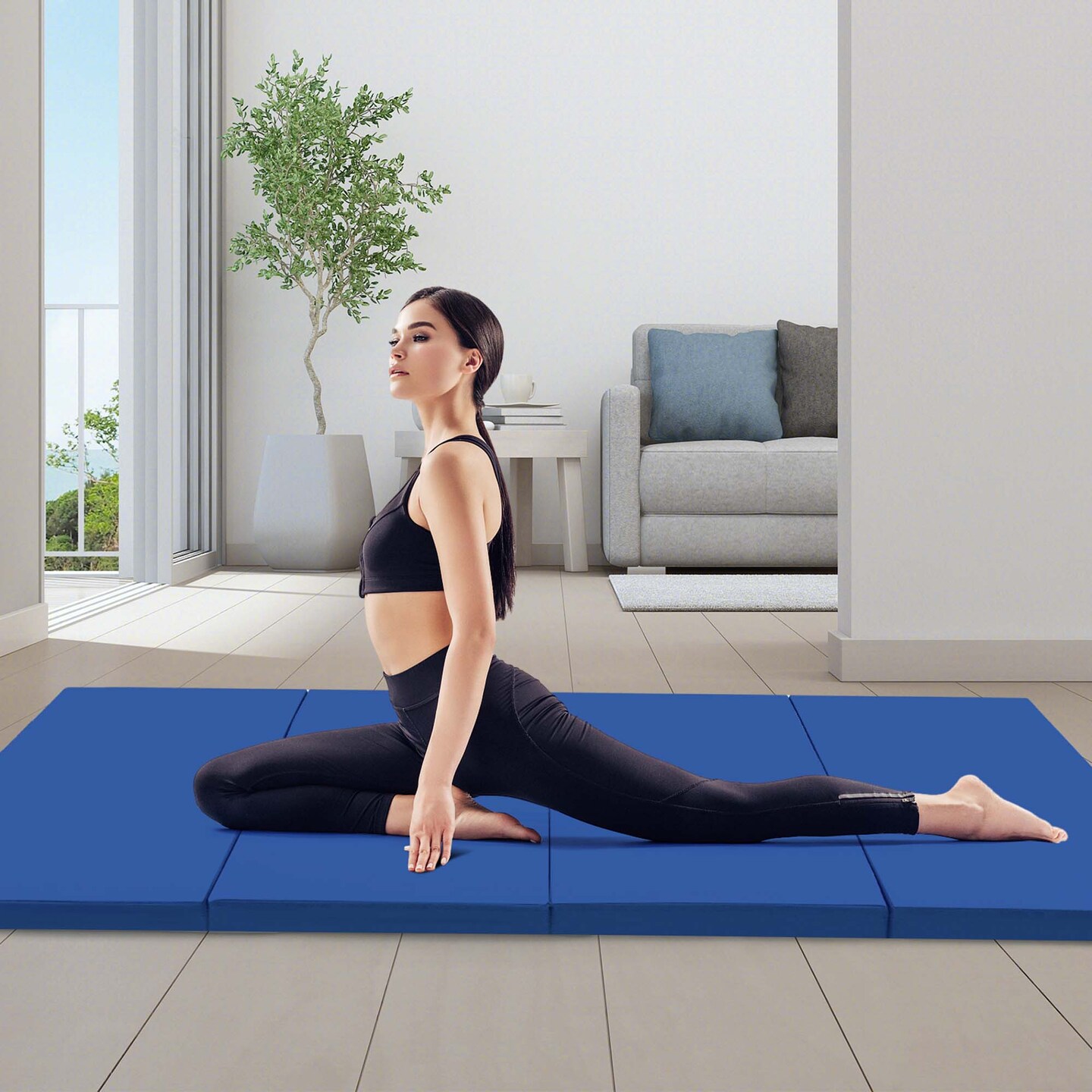 Costway 10&#x27; x 4&#x27; x 2&#x22; 4-Panel Folding Exercise Mat with Carrying Handles for Gym Yoga Black/Blue/Navy/Colorful/Pink&#x26;Blue/Pink/Light Pink/Navy