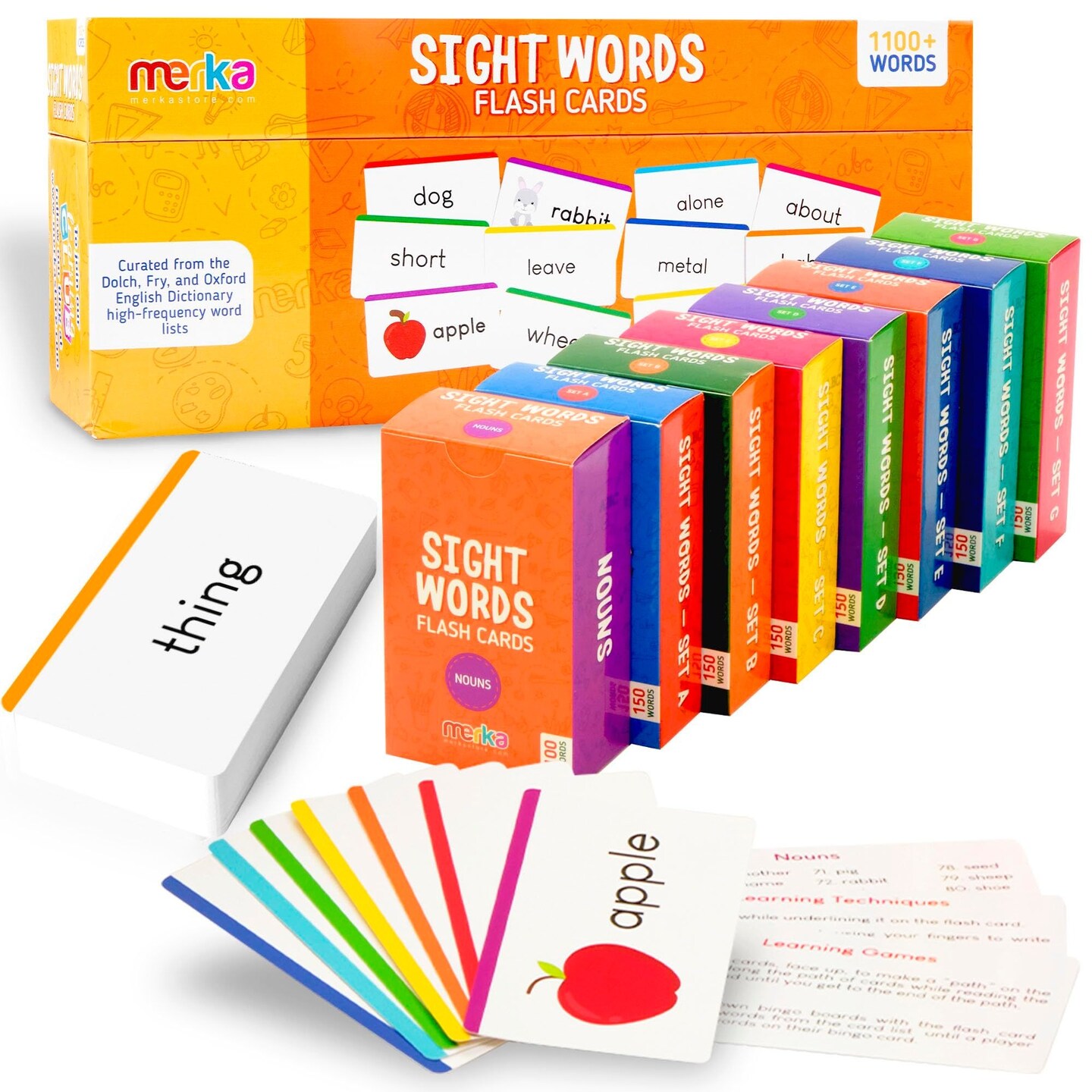 merka Sight Words Combo Pack Set A-G 575 Flash Cards 1st Grade Learn To Read Reading Flash Cards For Kids First Words Learn To Read Mastering First Words Set of 575 Cards