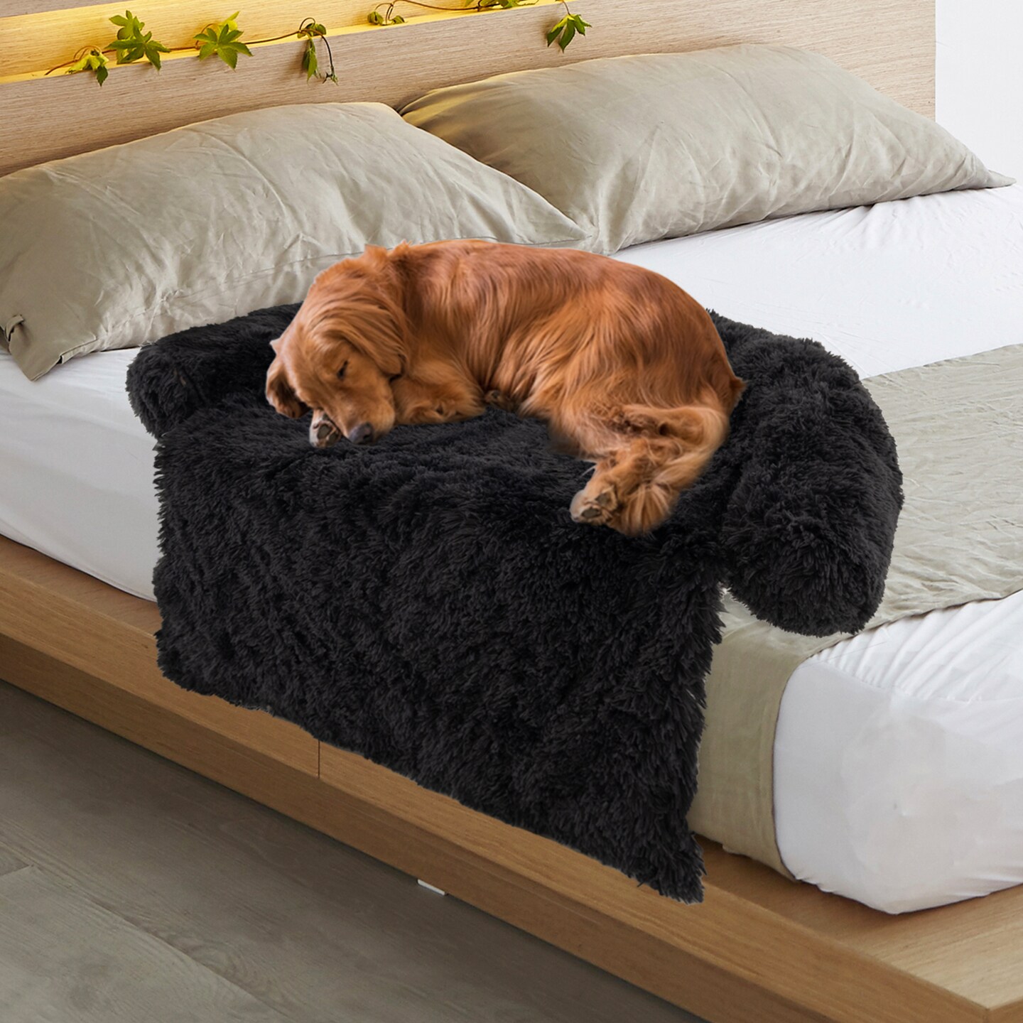 Plush Calming Dog Couch Bed with Removable and Washable Zipper Cover