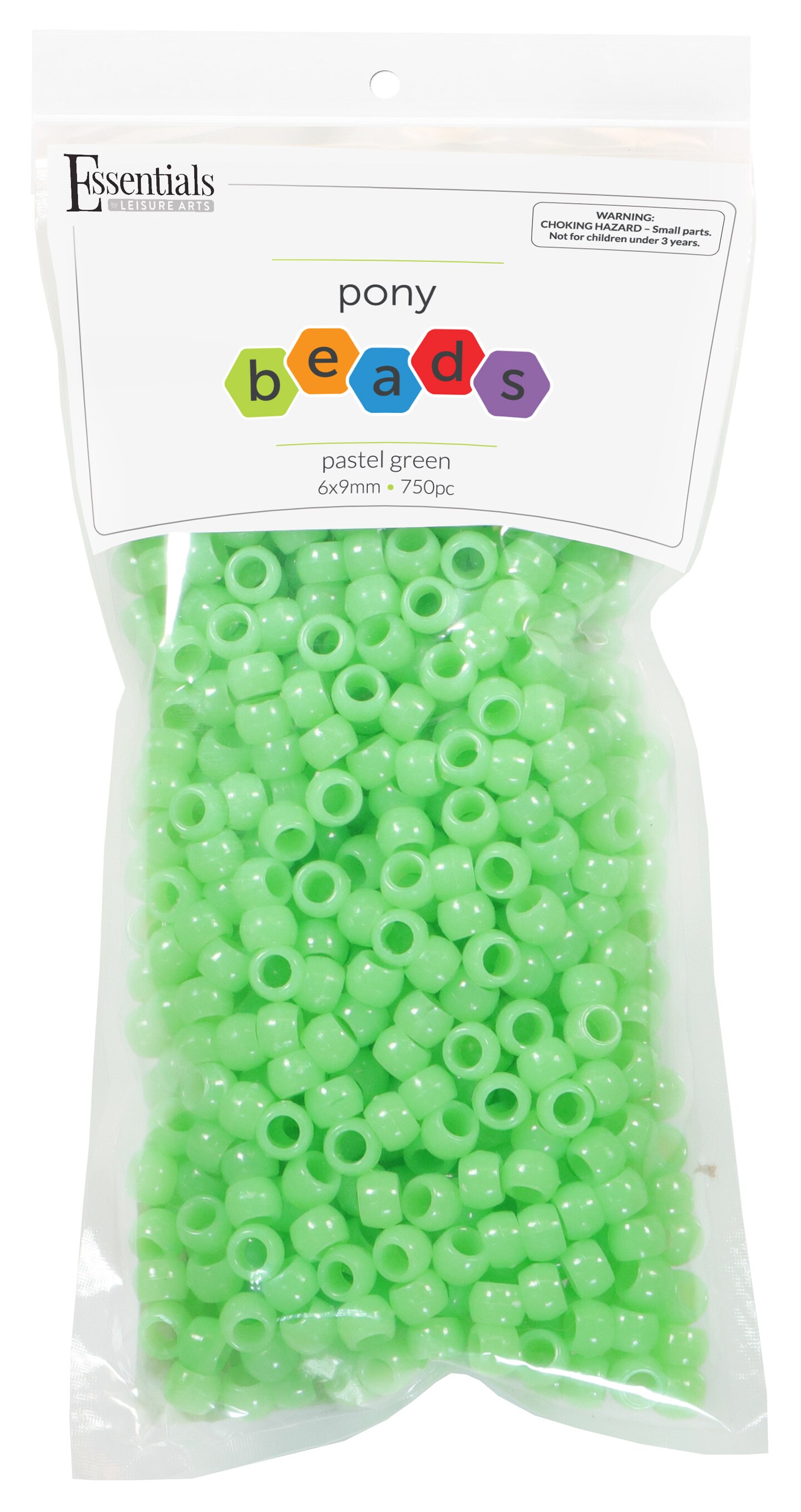 Essentials By Leisure Arts Pony Bead 6Mm X 9Mm Pastel Green Opaque Plastic Pony Beads Bulk 750 Pieces For Arts, Crafts, Bracelet, Necklace, Jewelry Making, Earring, Hair Braiding