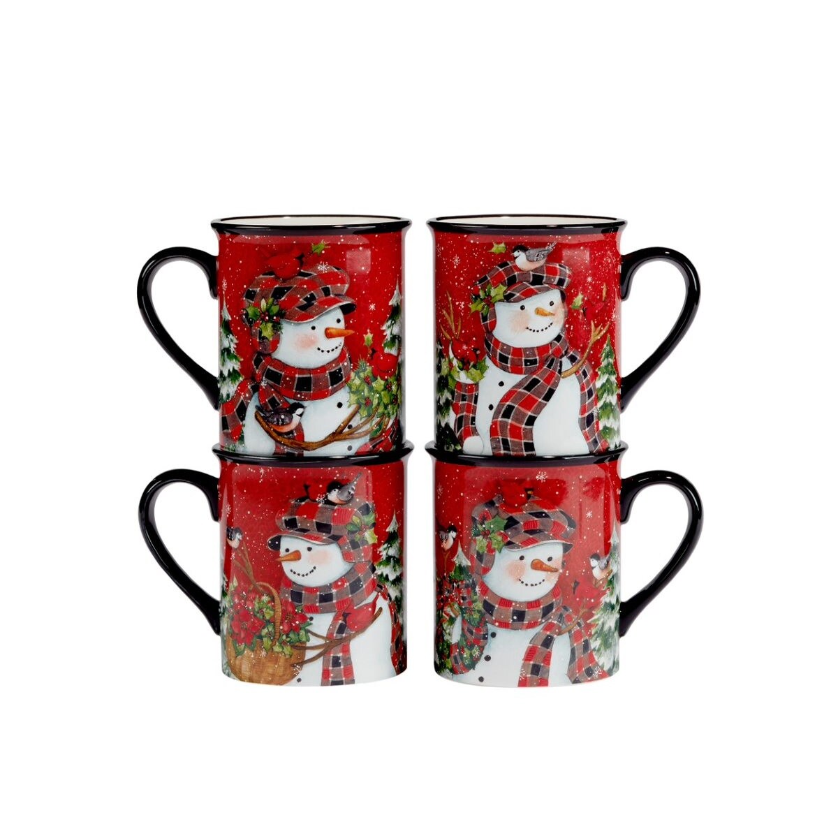Certified International Set of 4 Snowman Lodge Christmas Mugs 5.25&#x22;