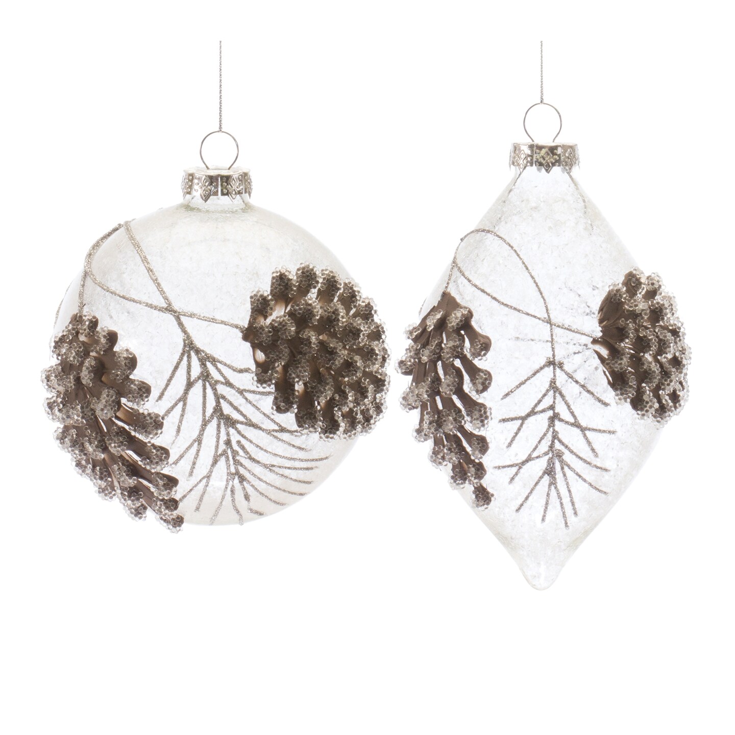 Melrose Set of 6 Beaded Glass Pinecone Christmas Ball and Drop Ornaments 5.75&#x22;