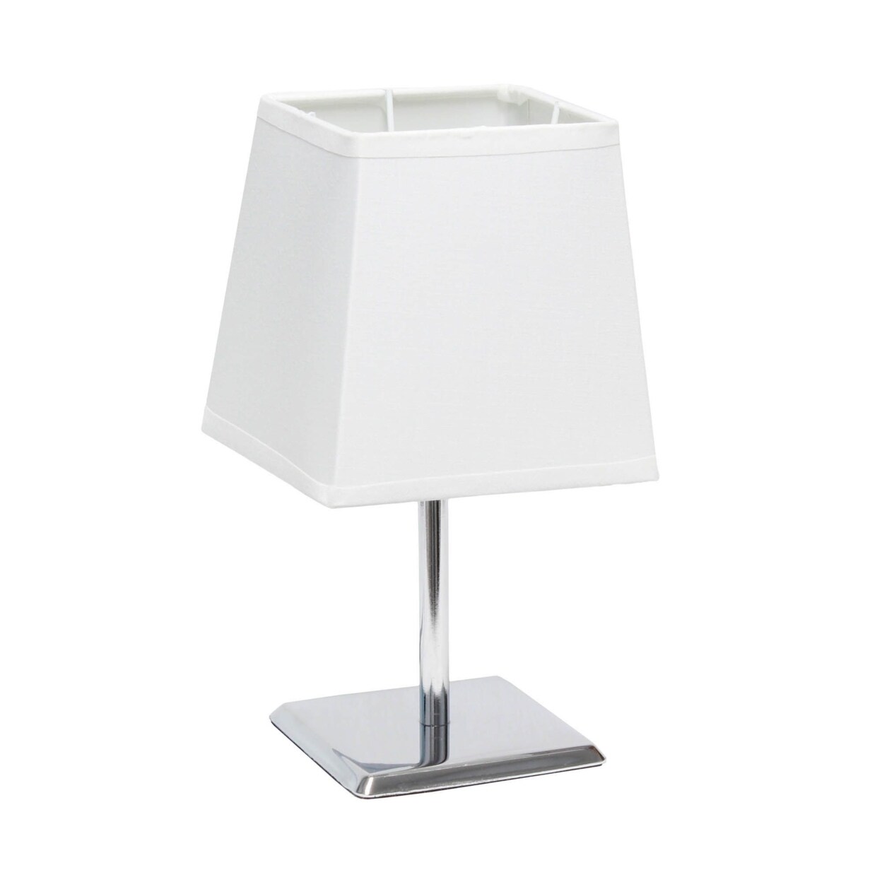 Simple Designs   Mini Chrome Table Lamp with Squared Empire Fabric Shade, White