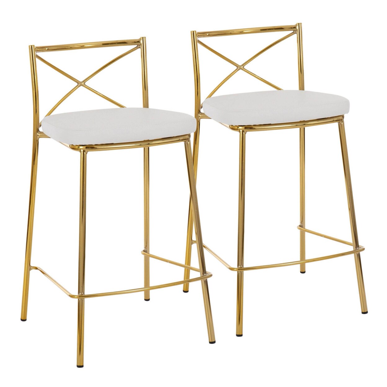 Lumisource Modern Charlotte 25" Contemporary Fixed-Height Counter Stool In Gold Metal And White Faux Leather - Set Of 2