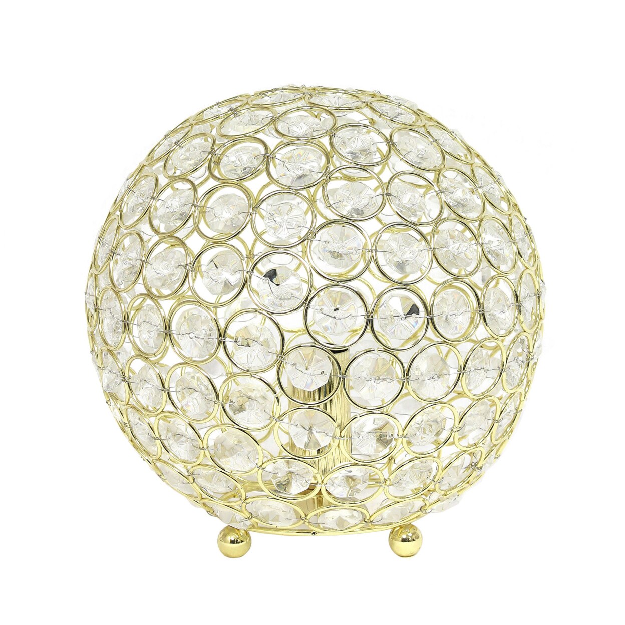 Lalia Home Elipse Medium 8&#x22; Contemporary Metal Crystal Round Sphere Glamourous Orb Table Lamp For Living Room, Gold