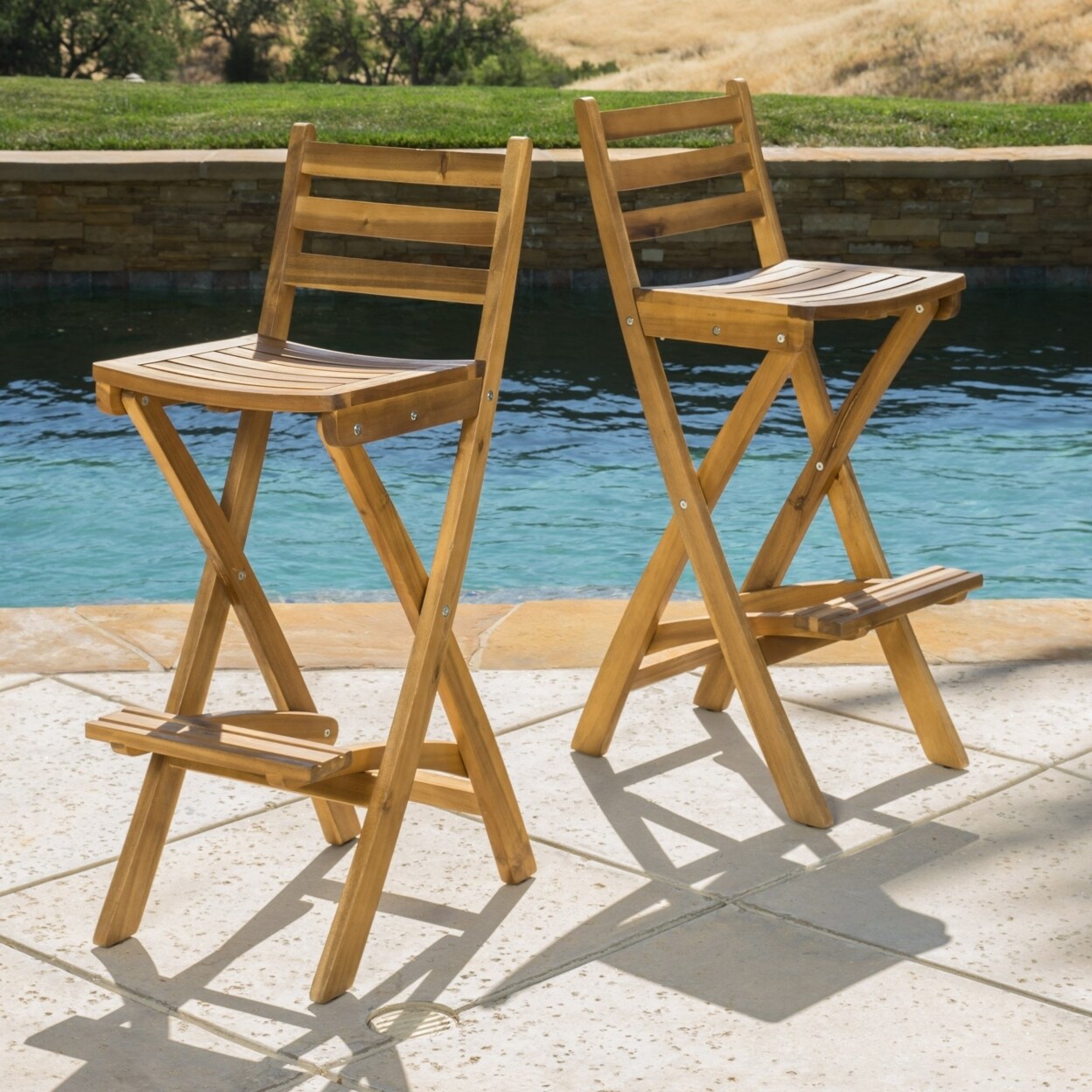 GDF Studio Atlantic 31-Inch Outdoor Folding Wood Bar Stools (Set of 2)
