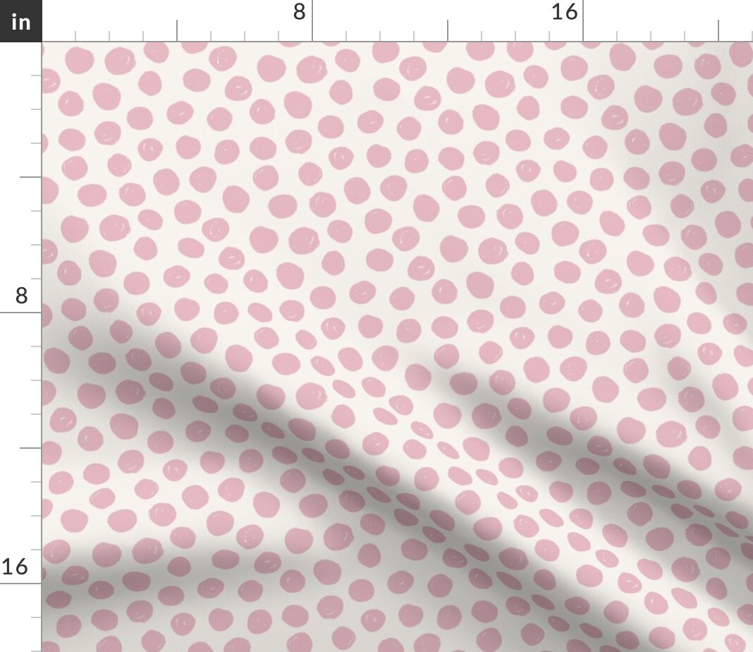 Pink Polka Dot Hand Painted Medium Scale Whimsical Boho Chic Custom Printed Fabric by Spoonflower Various Fabrics by the Yard or Fat Quarter