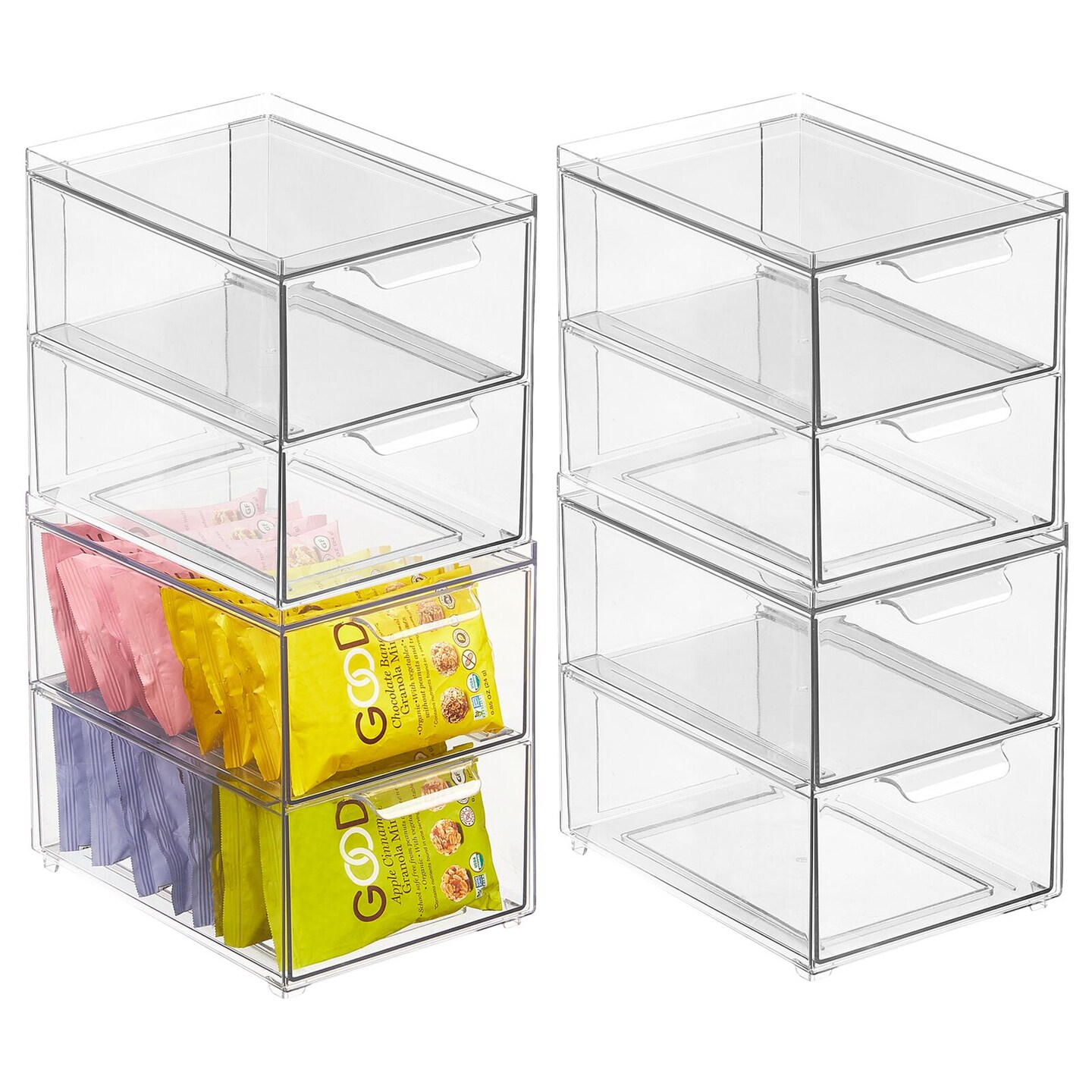 MDesign Plastic Stackable Kitchen Pantry Storage Organizer with Drawer -  Clear