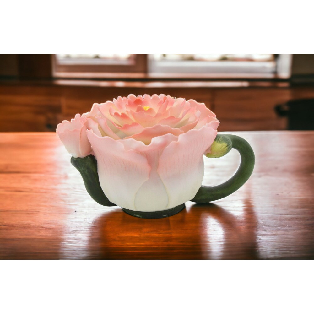 Ceramic Mini Peony Flower Teapot Figurine, Ceramic tea kettle for tea lovers