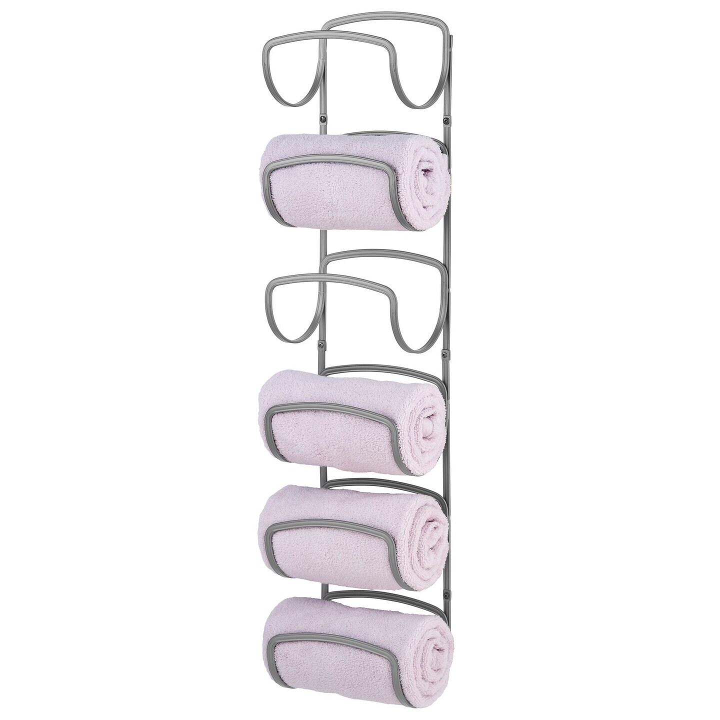 mDesign Steel Towel Holder for Bathroom Wall - Wall Mounted Organizer
