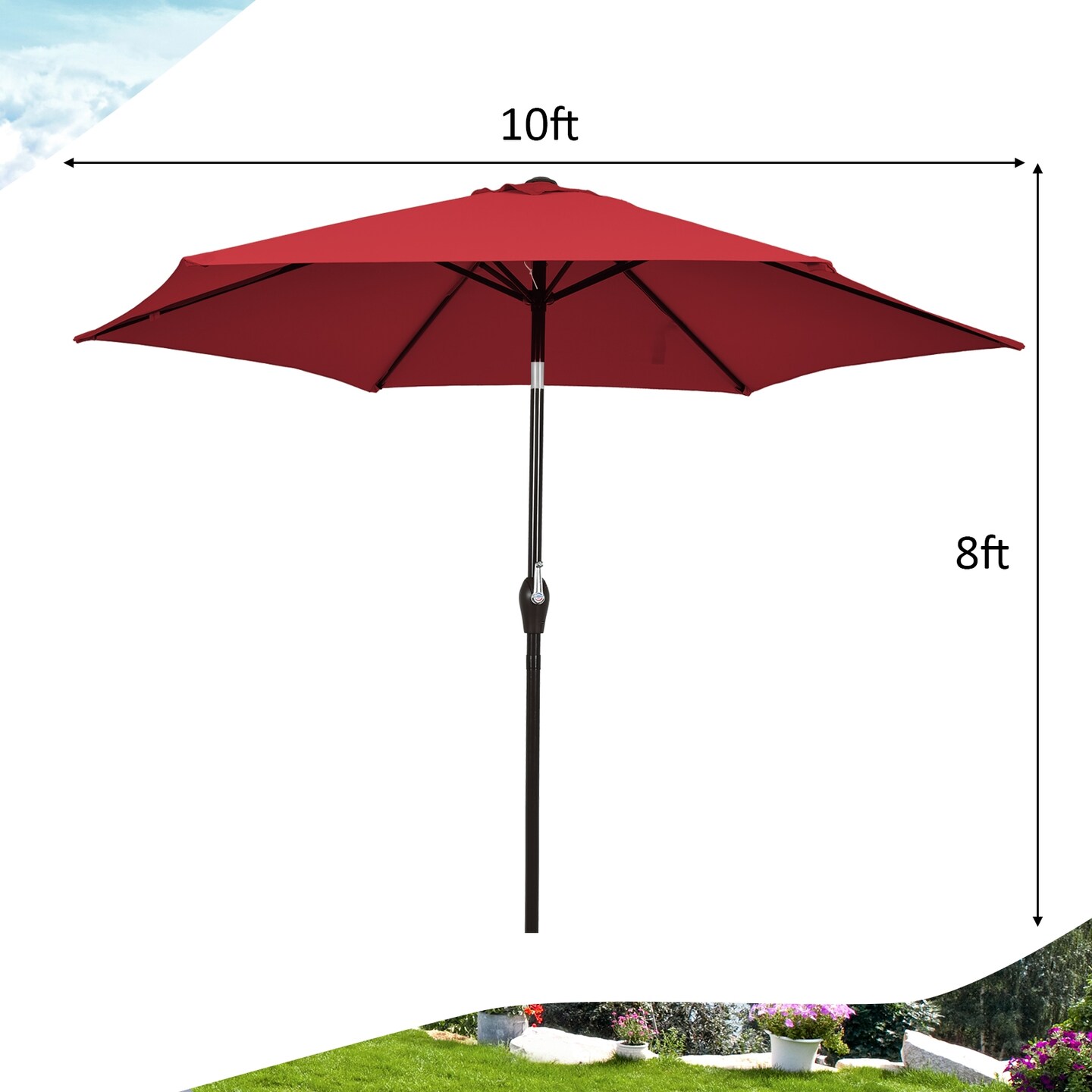 10 Feet Outdoor Patio Umbrella with Tilt Adjustment and Crank Without Base