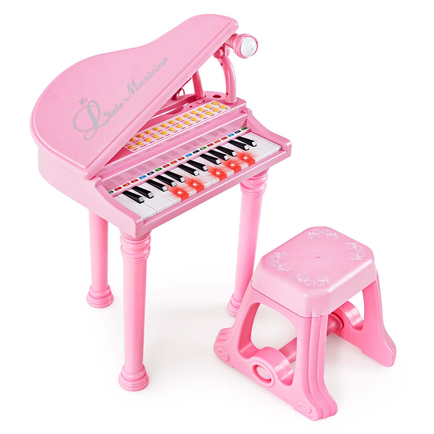 Costway 31 Keys Kids Piano Keyboard Toy Toddler Musical Instrument with Stool & Microphone Black/Pink/White