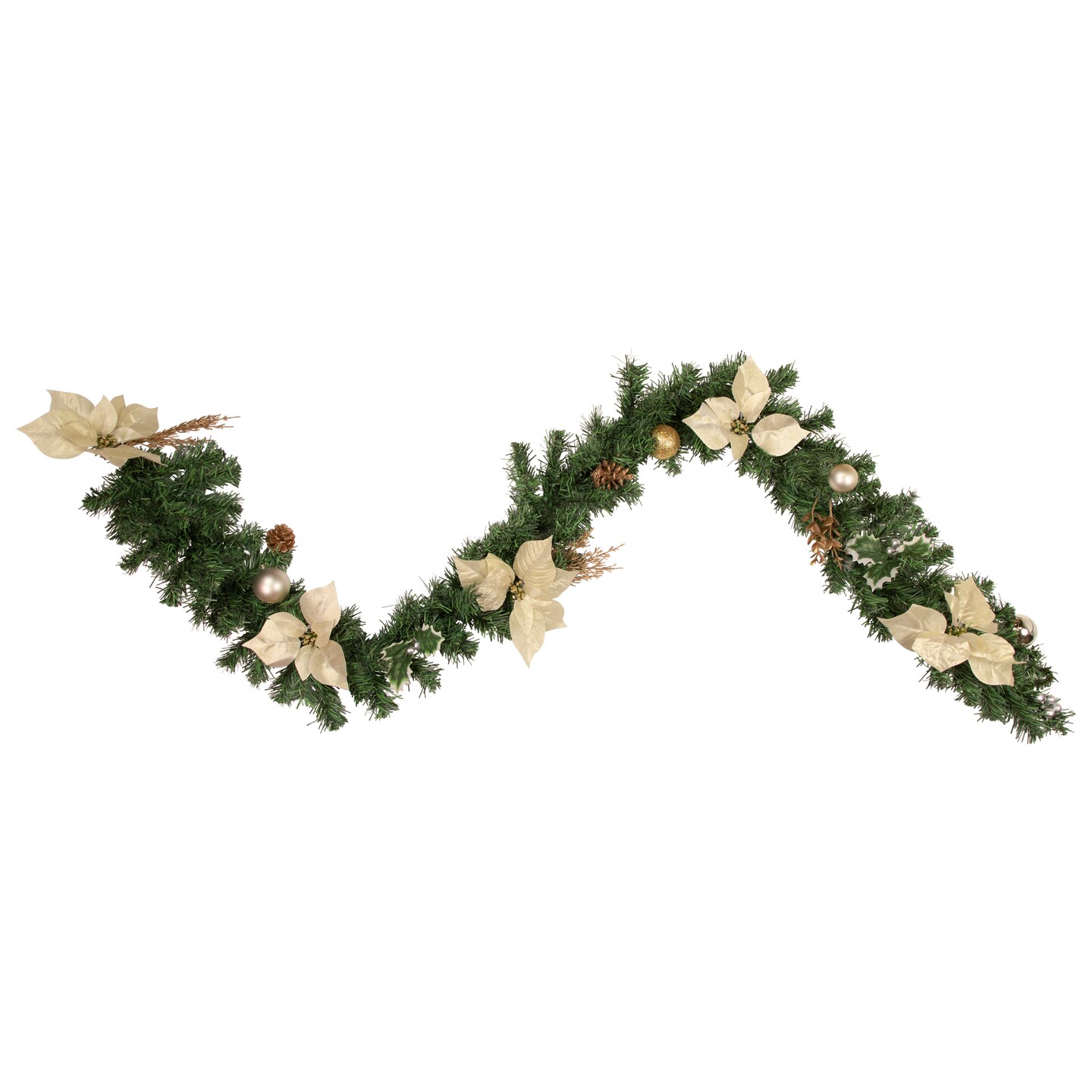 Northlight 6&#x27; x 9&#x22; Poinsettia and Pinecone Artificial Christmas Garland, Unlit