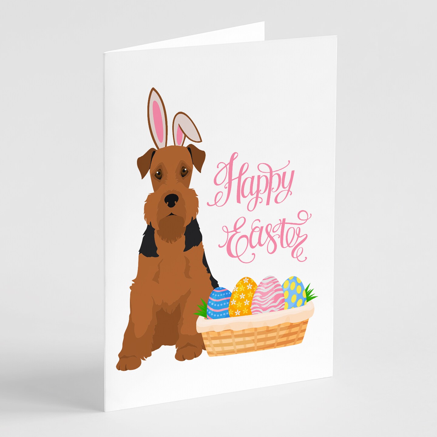 Caroline&#x27;s Treasures Black and Tan Airedale Terrier Easter Greeting Cards and Envelopes Pack of 8