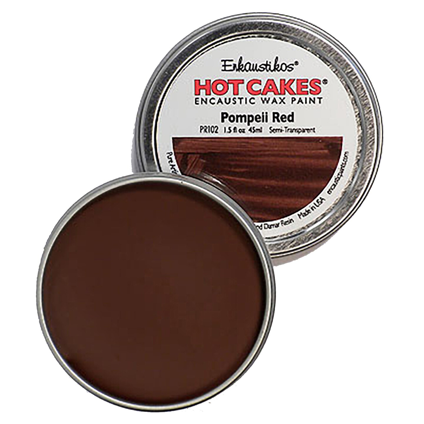 Enkaustikos Hot Cake Encaustic Wax Paint, 1.5 oz. Tin, Pompeii Red