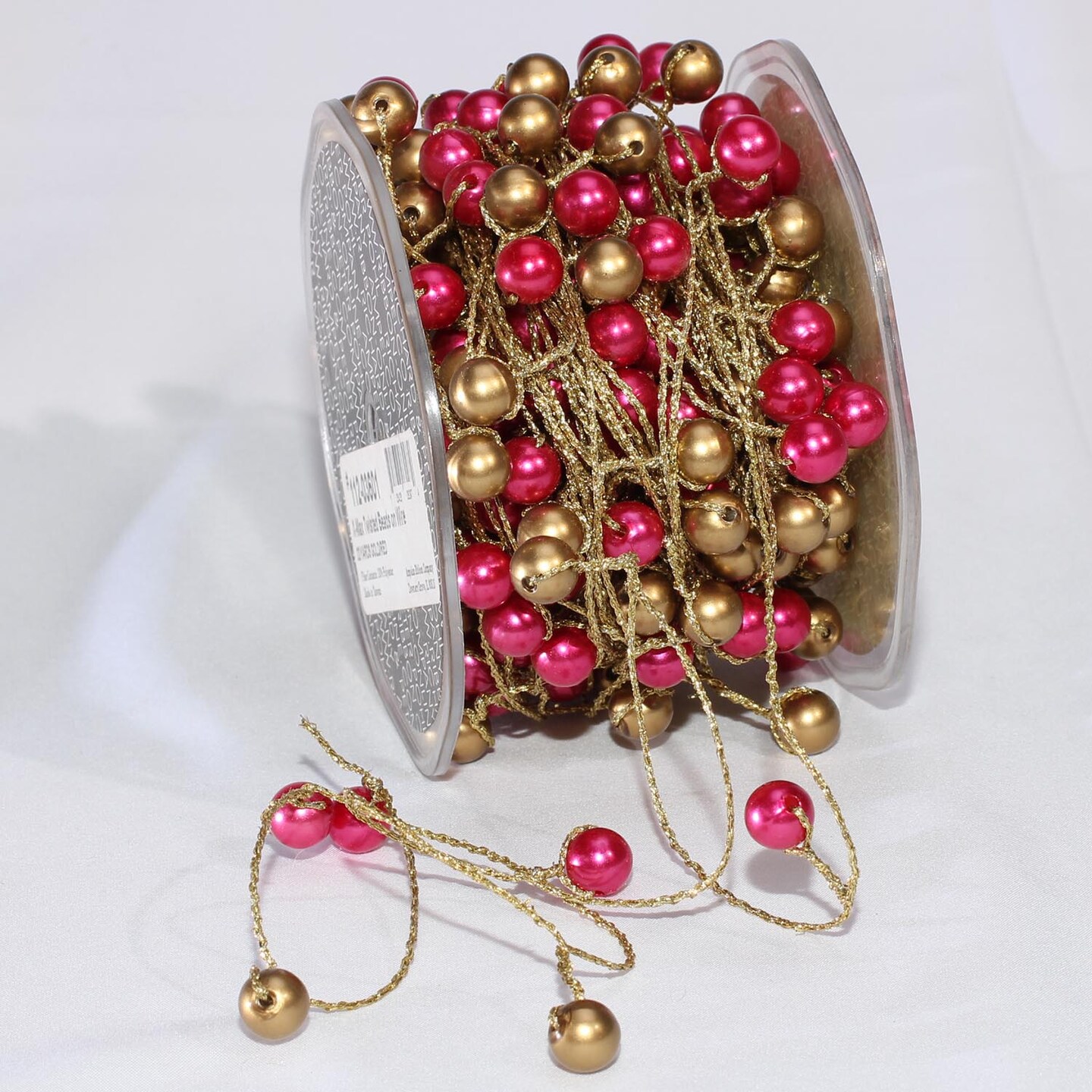 The Ribbon People Red and Gold Twisted Beads Wire Christmas Craft Ribbon 0.25" x 44 Yards