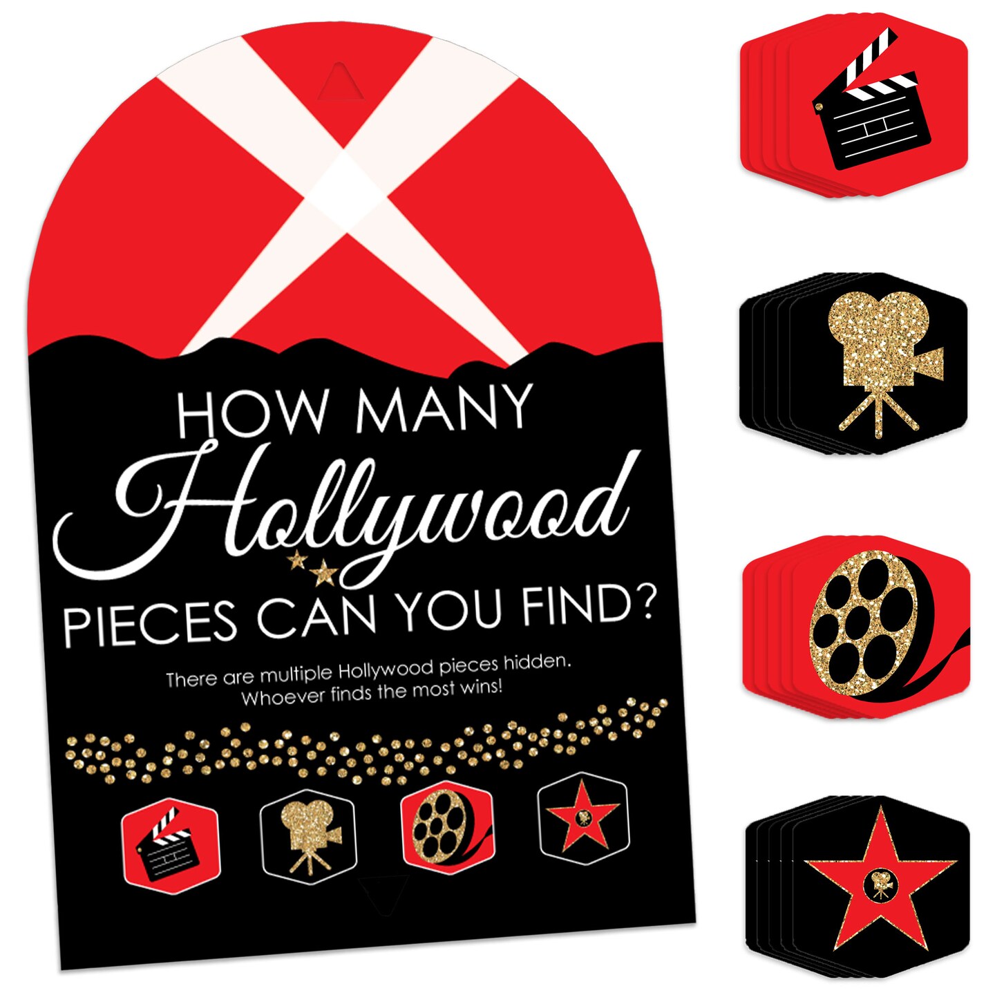Big Dot of Happiness Red Carpet Hollywood - Movie Night Party Scavenger Hunt - 1 Stand and 48 Game Pieces - Hide and Find Game