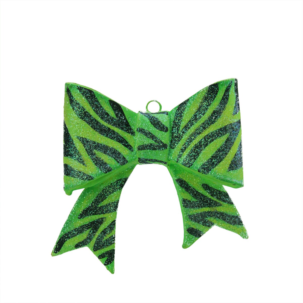 Gallerie II 3&#x22; Green and Black Glittered Zebra Print Bow Christmas Ornament