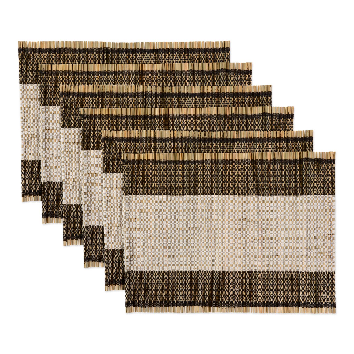 Contemporary Home Living Set of 6 Brown and White Urban Oasis Reed Rectangular Placemats 19&#x22;