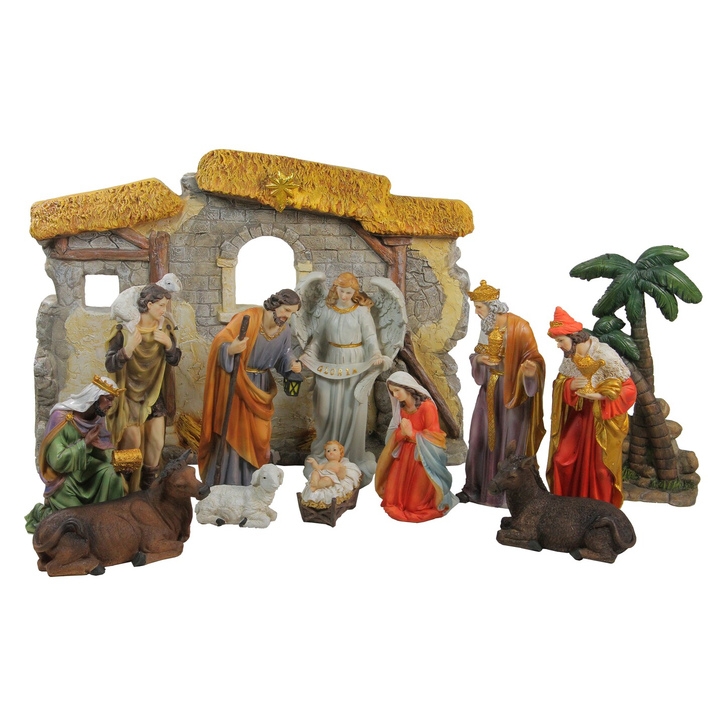 Northlight 13-Piece Gray Traditional Religious Christmas Nativity Figurine with Stable 23.25&#x22;