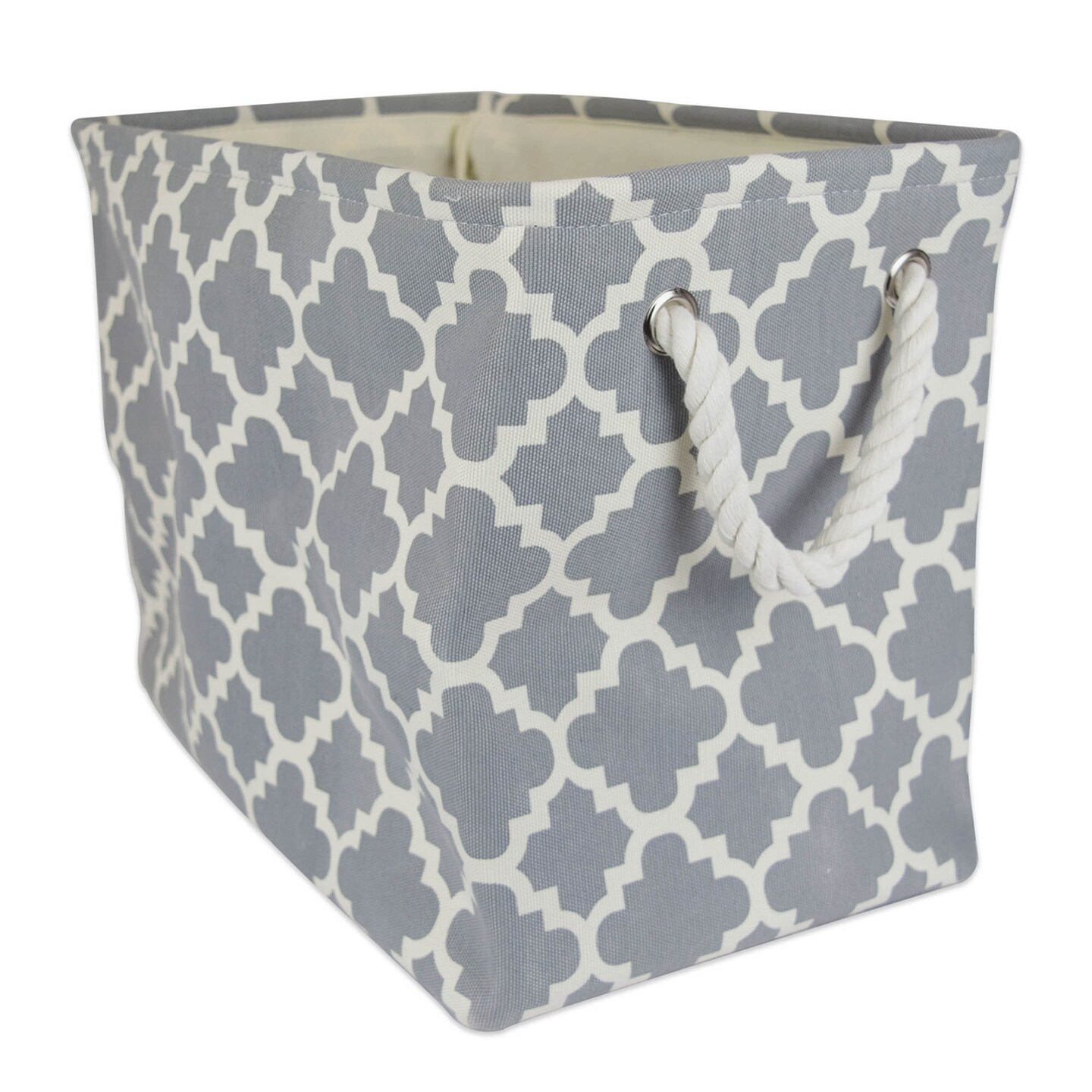 Contemporary Home Living 17.5&#x22; Gray Rectangular Polyester Storage Bin with Lattice Design