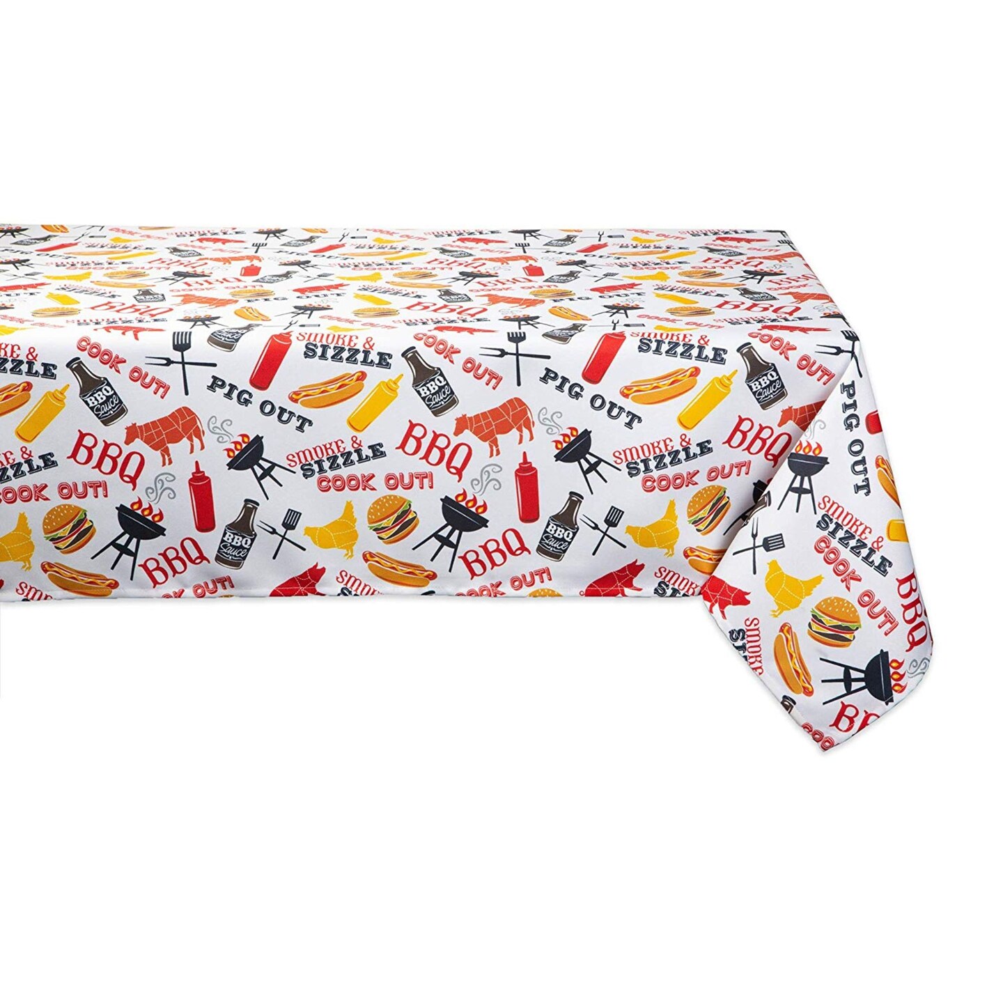 Contemporary Home Living 84&#x22; White and Yellow Barbeque Themed Rectangular Outdoor Tablecloth