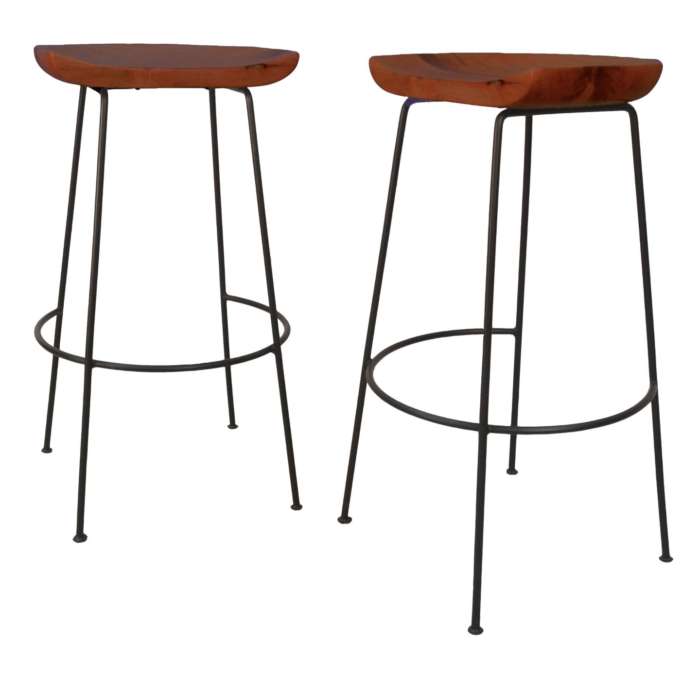Contemporary Home Living Set of 2 Chestnut Brown and Black Bar Stools with Curved Seat 30.5"