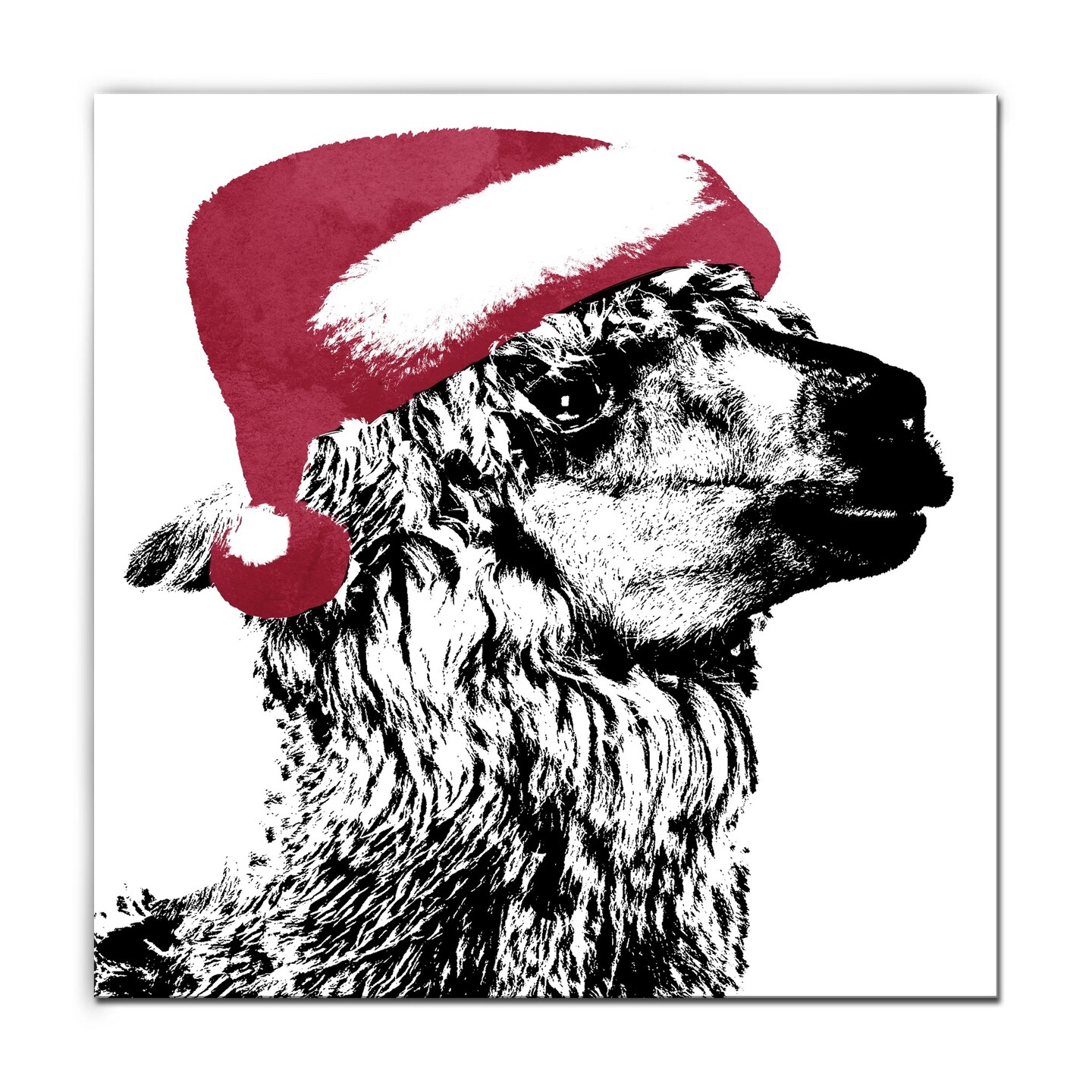 Crafted Creations Black and Red Alpaca Santa Christmas Wrapped Square Wall Art Decor 10&#x22; x 10&#x22;