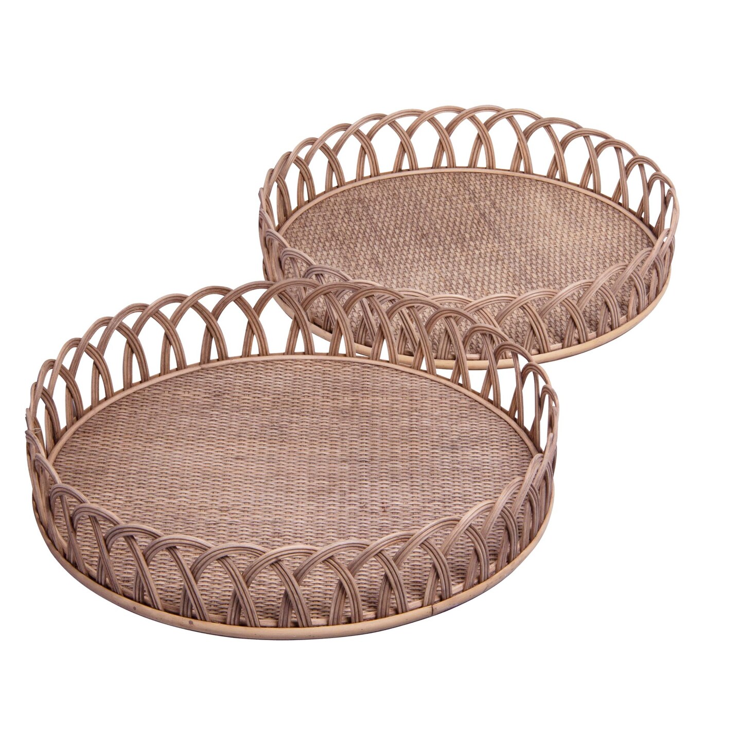 Creative Design Set of 2 Beige Hand Woven Rattan Round Trays 18.25"
